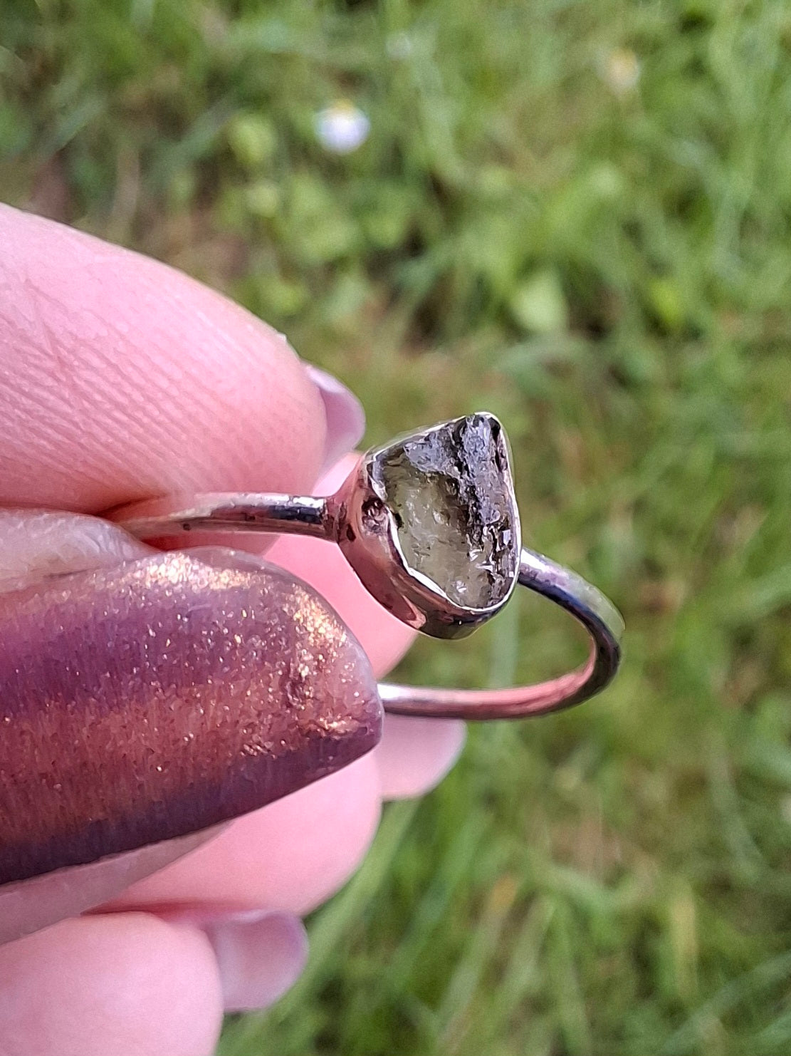 Moldavite Ring, size R, 925 Silver, Tektite (Ref: R64)