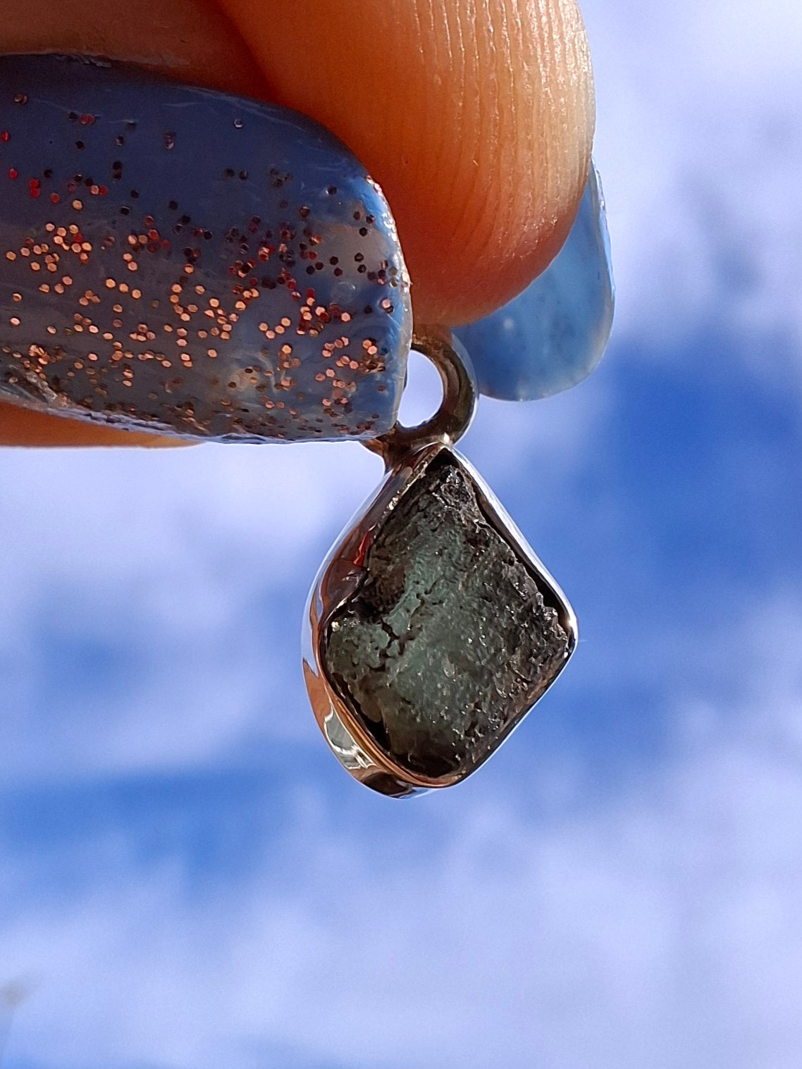Moldavite Pendant, 925 Silver, Tektite (Ref: P60)