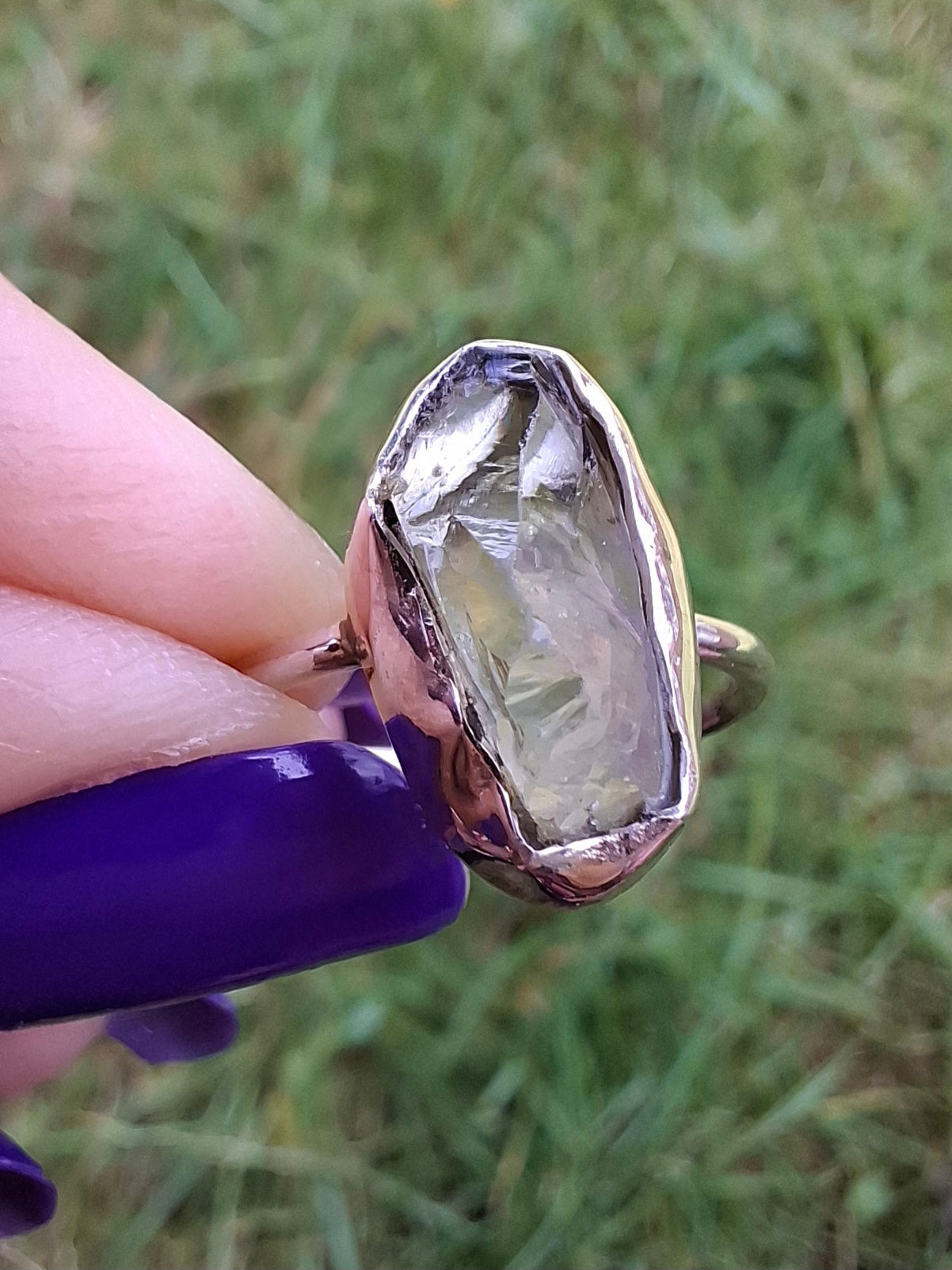 Libyan Desert Glass Ring, size K, 925 Silver, Tektite 🌈 (Ref: LR12)