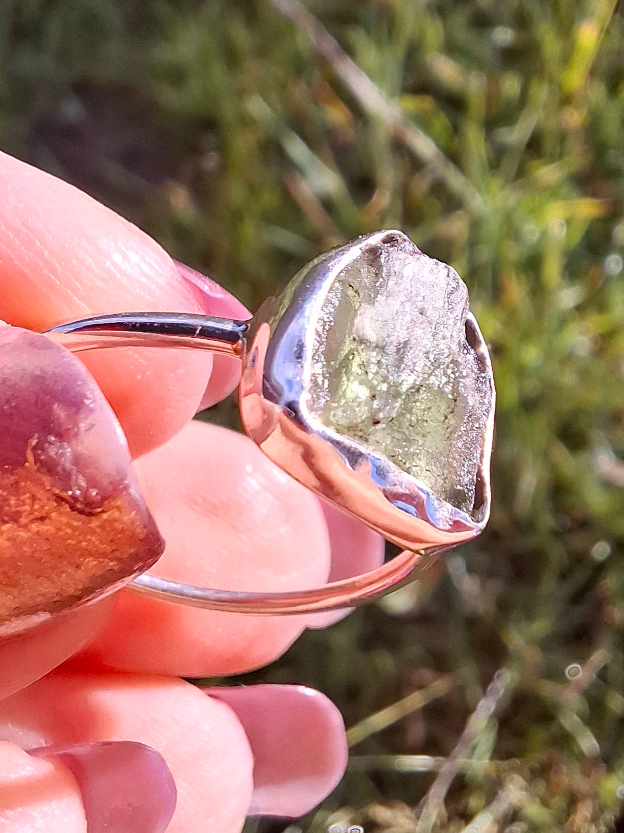 Moldavite Ring, size small U, 925 Silver, Tektite (Ref: R29)