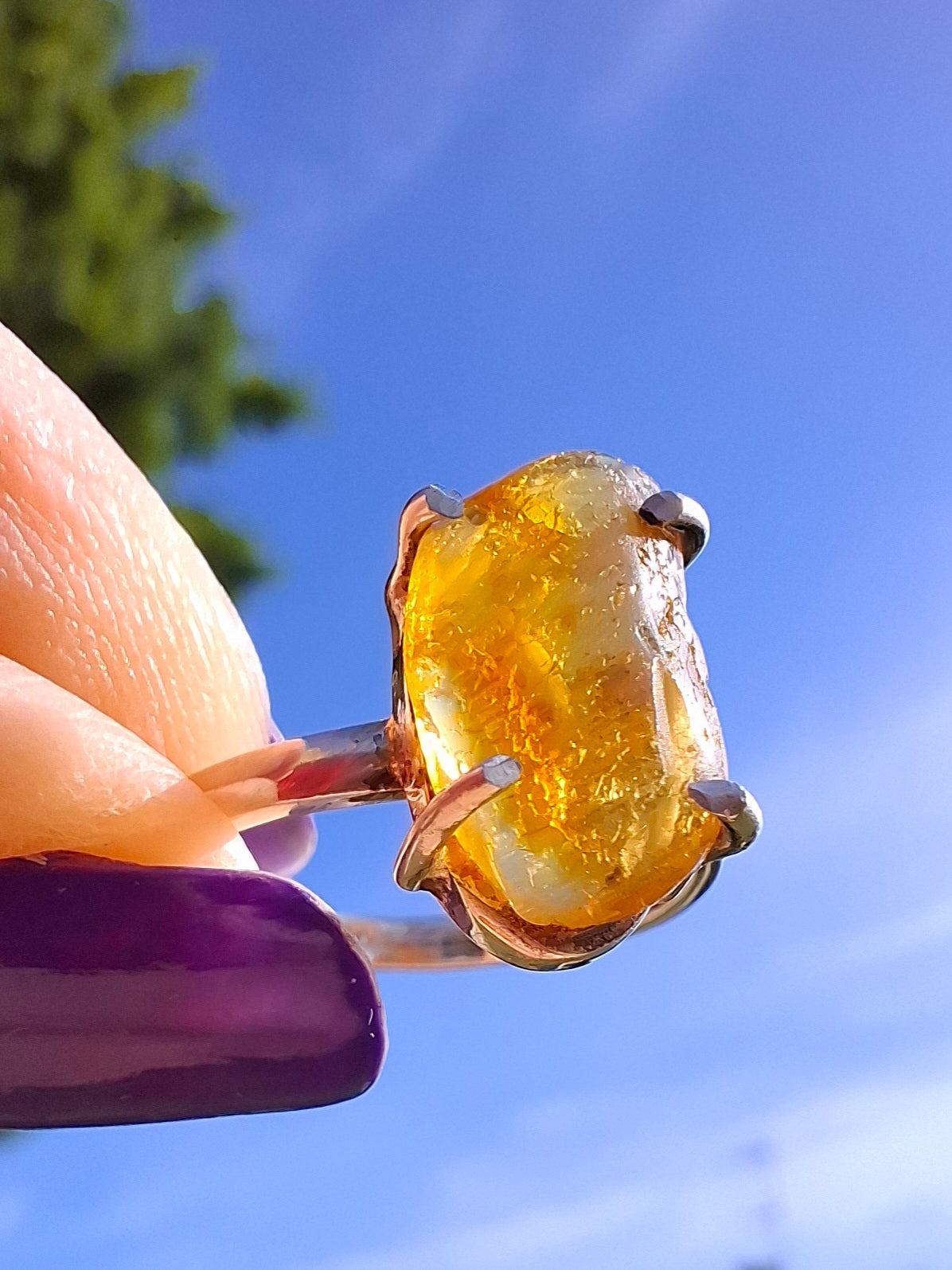 Baltic Amber Ring, size large L/small M, 925 Silver, Fossil (Ref: AR4)