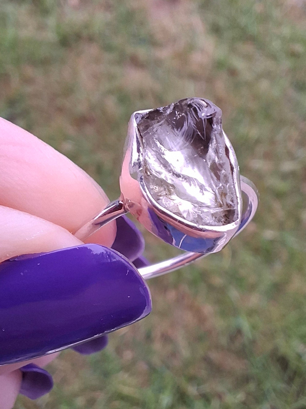 Libyan Desert Glass Ring, size small P, 925 Silver, Tektite (Ref: LR25)