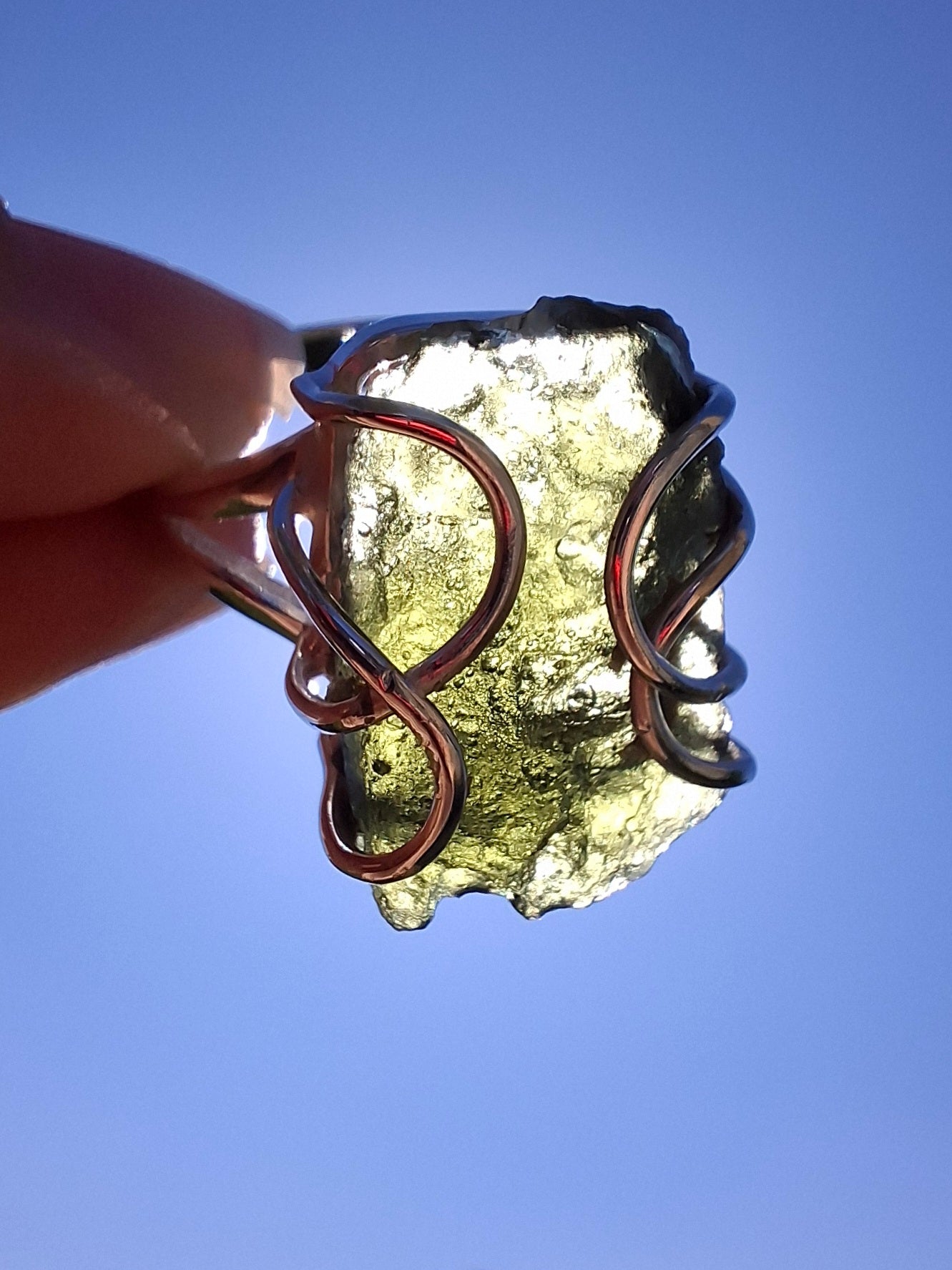 Moldavite Ring, size W, 925 silver, Tektite (Ref: R16)