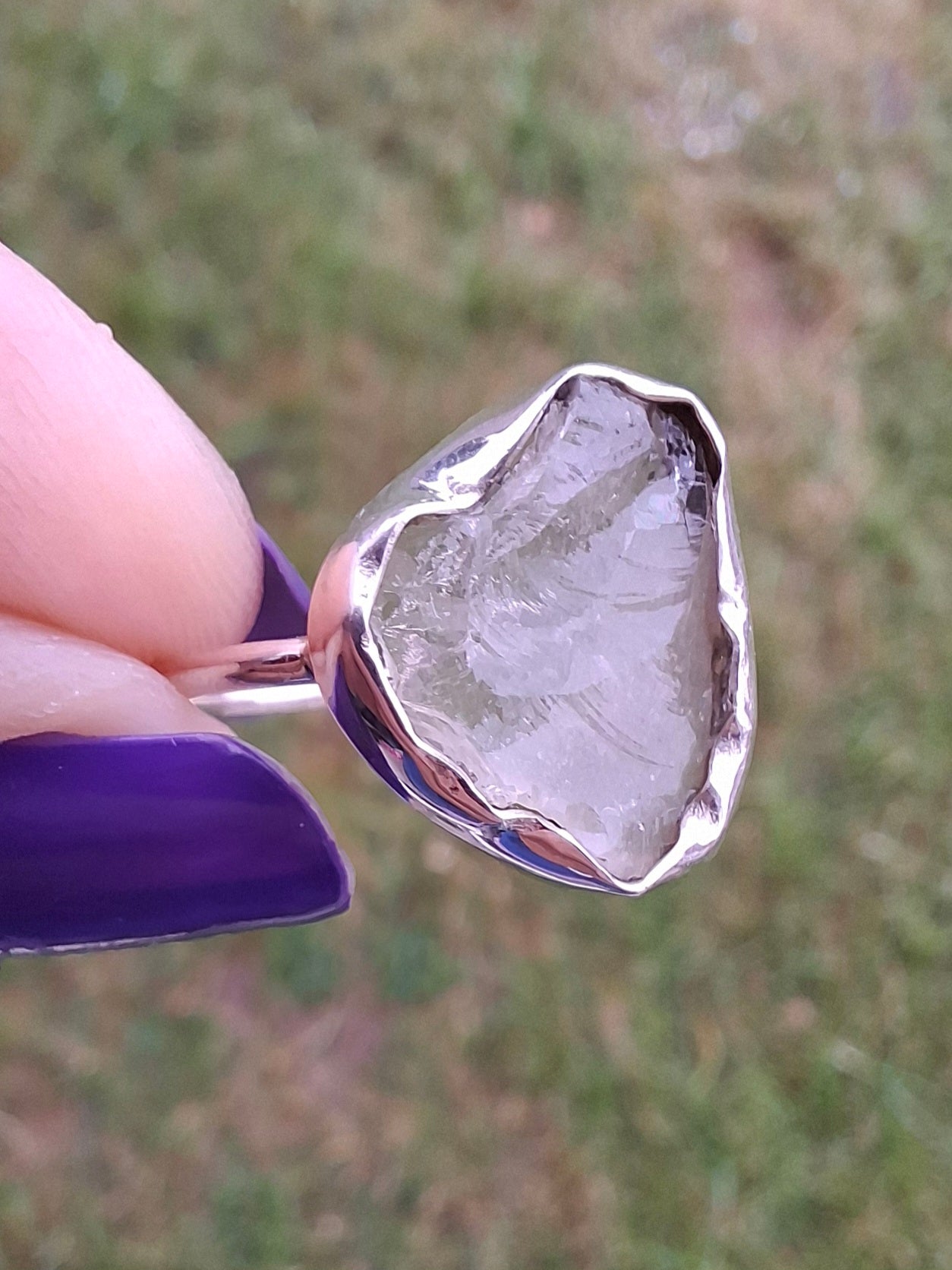 Libyan Desert Glass Ring, size large P, 925 Silver, Tektite (Ref: LR32)