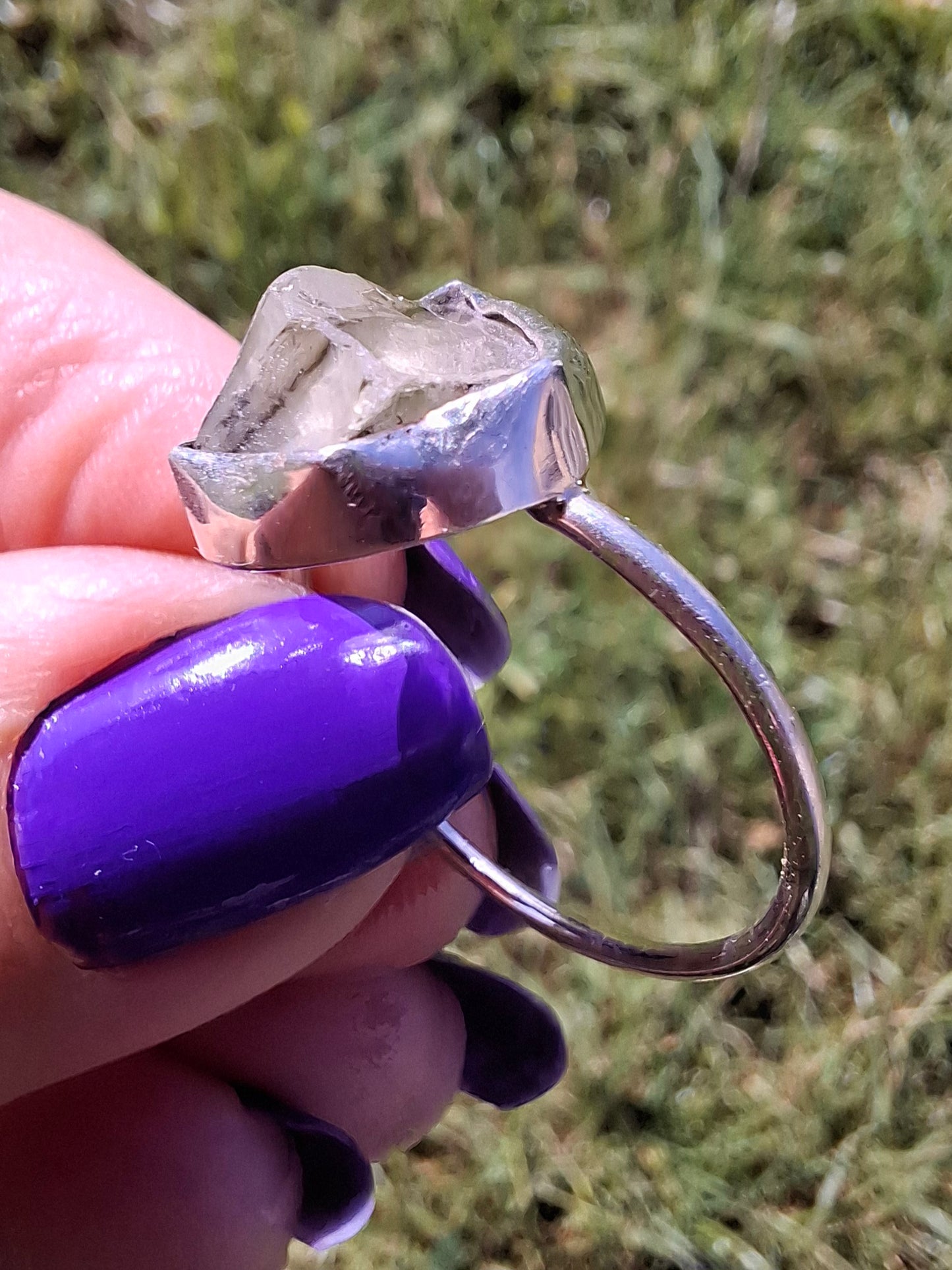 Libyan Desert Glass Ring, size W, 925 Silver, Tektite (Ref: LR61)