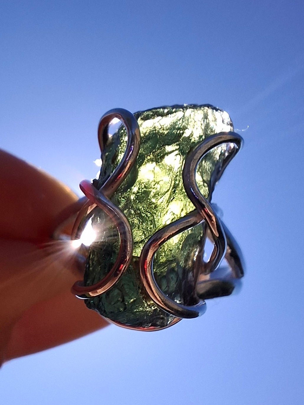 Moldavite Ring, size O, 925 Silver, Tektite (Ref: R9)