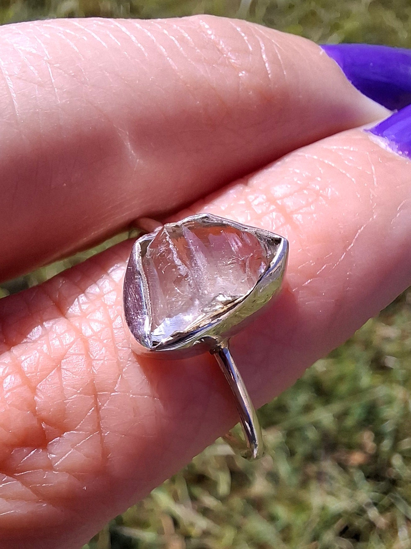Libyan Desert Glass Ring, size large T/small U, 925 Silver, Tektite (Ref: LR51)