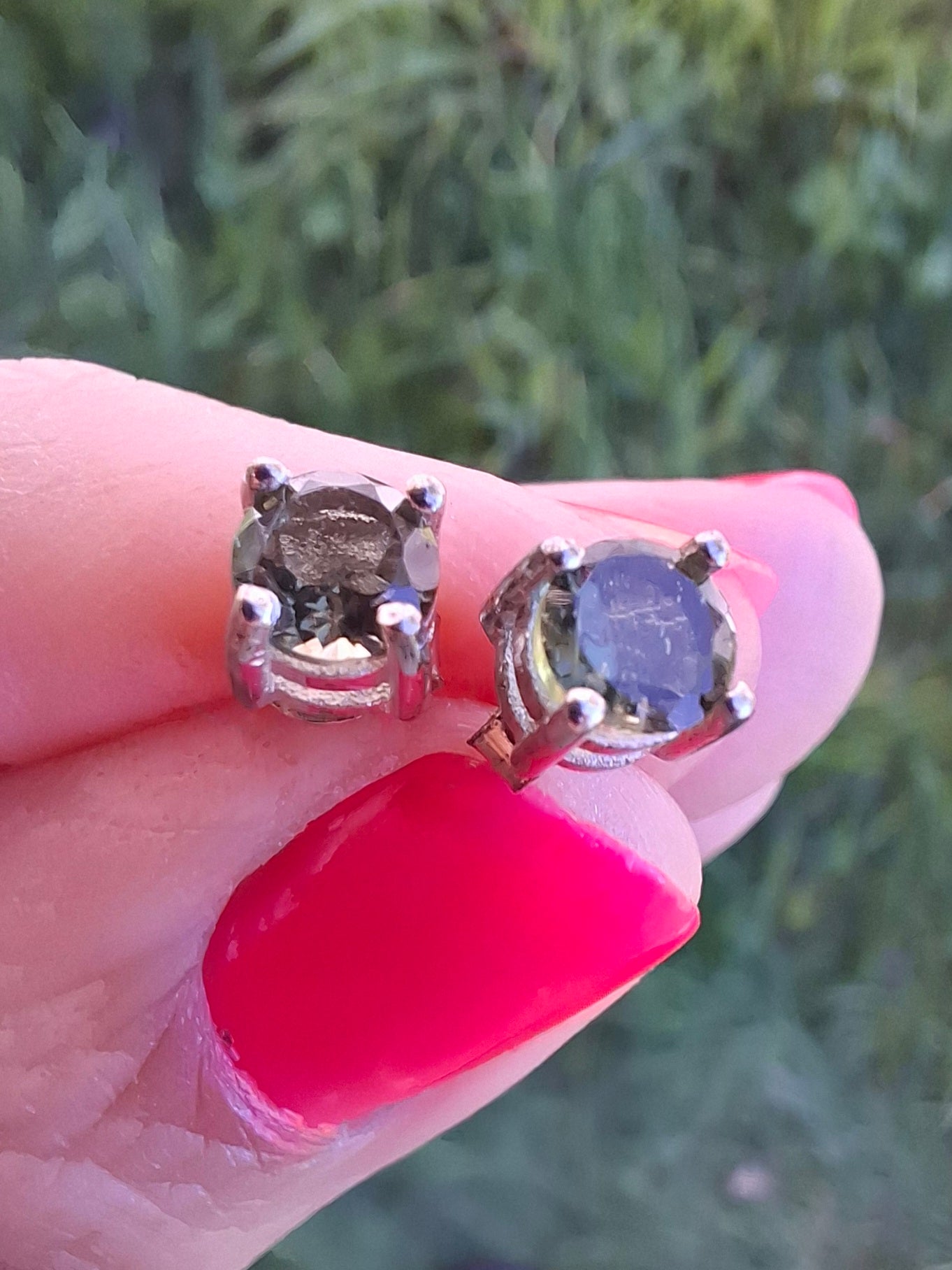 Moldavite (faceted) 5mm STUD EARRINGS, 925 Silver, Tektite (Ref: Pair 39)