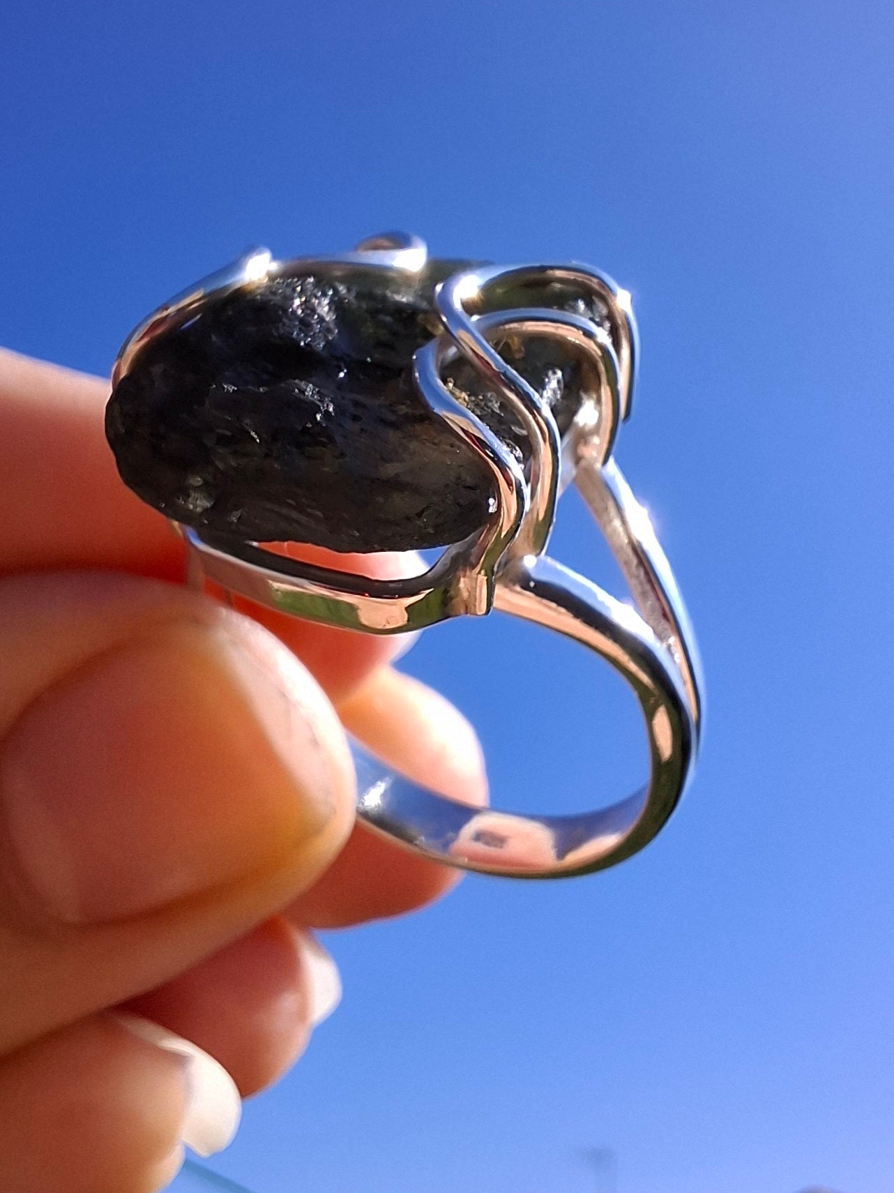 Moldavite Ring, size W, 925 silver, Tektite (Ref: R16)