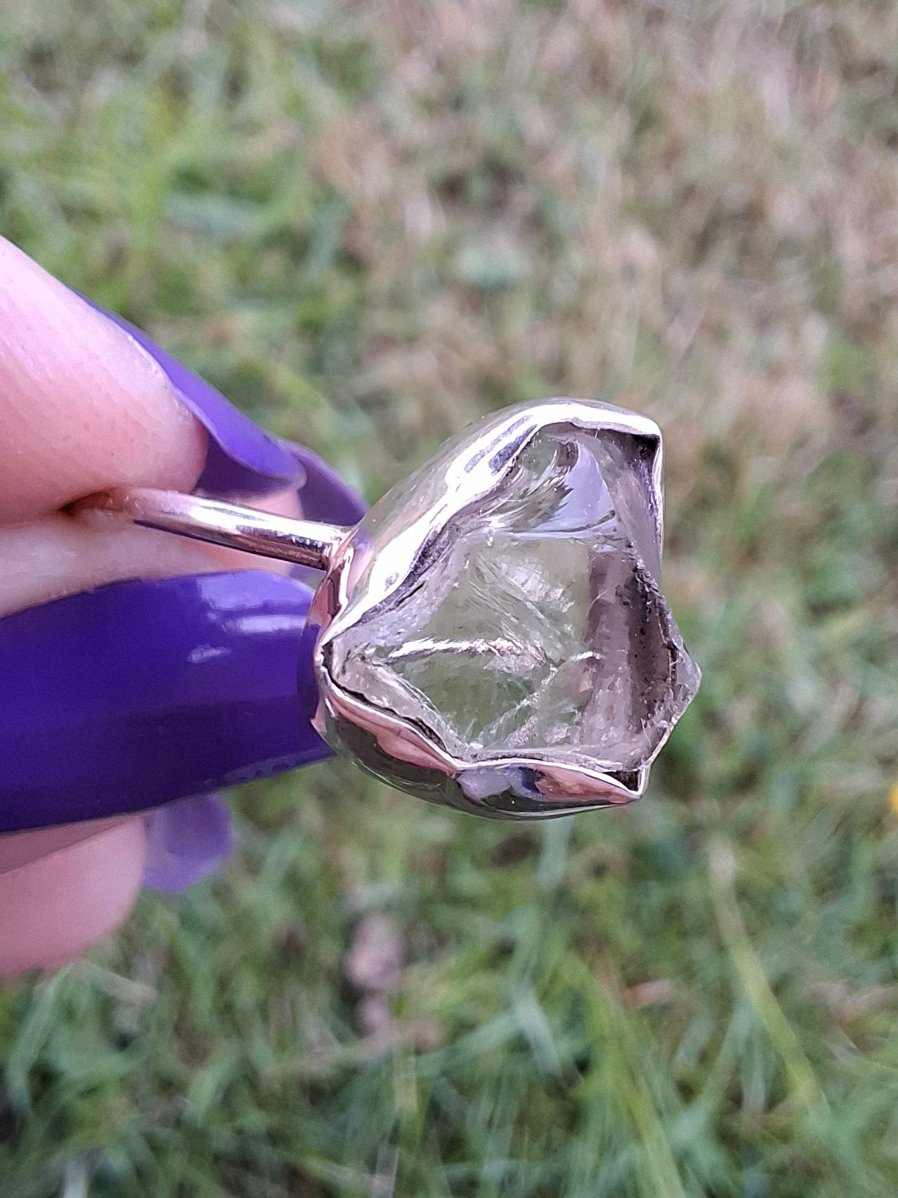 Libyan Desert Glass Ring, size large V, 925 Silver, Tektite (Ref: LR56)