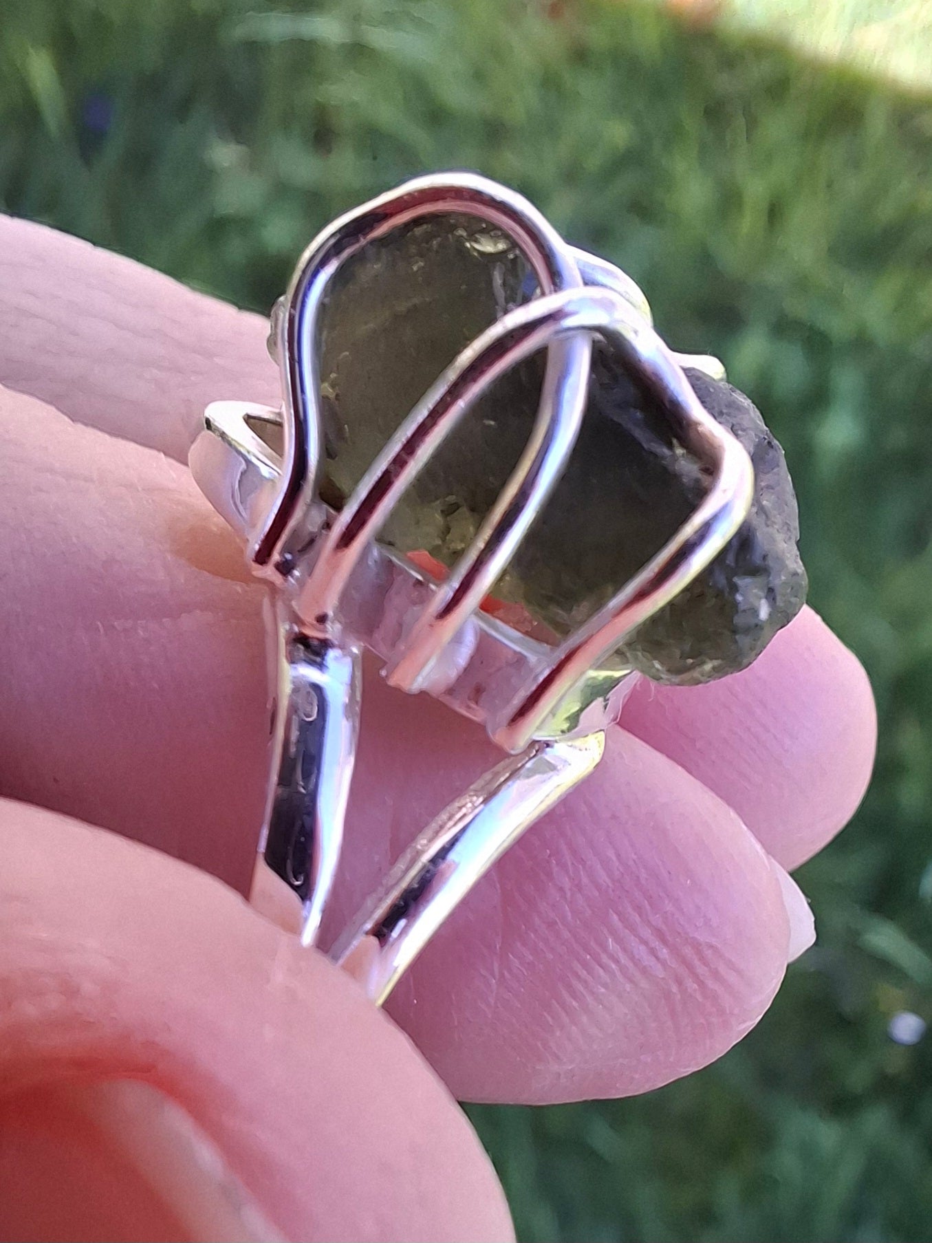 Moldavite Ring, size large L/small M, 925 Silver, Tektite (Ref: R4)