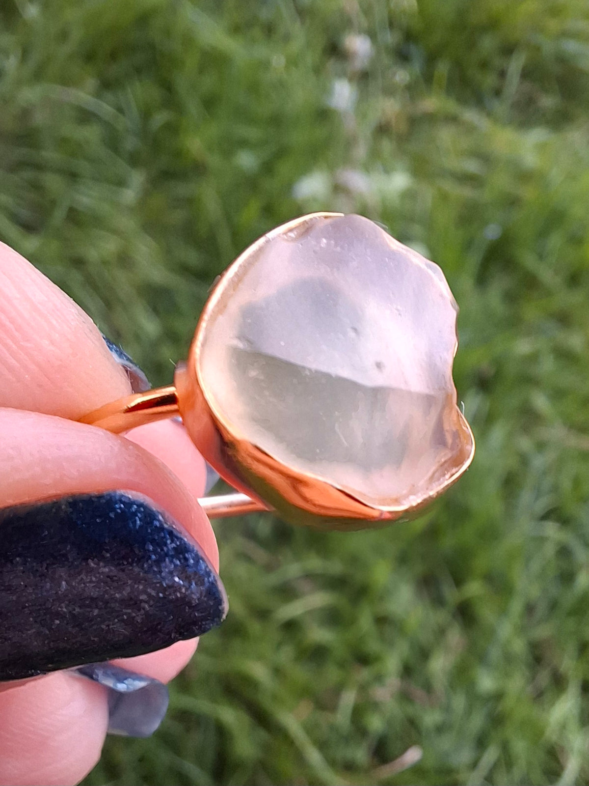 Libyan Desert Glass Ring, 14K GOLD Plated, size large M, Tektite (Ref: LR78)