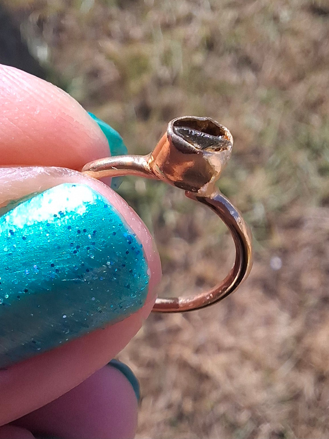 Moldavite Ring, 14K GOLD Plated, size large G / small H, Tektite (Ref: R334)