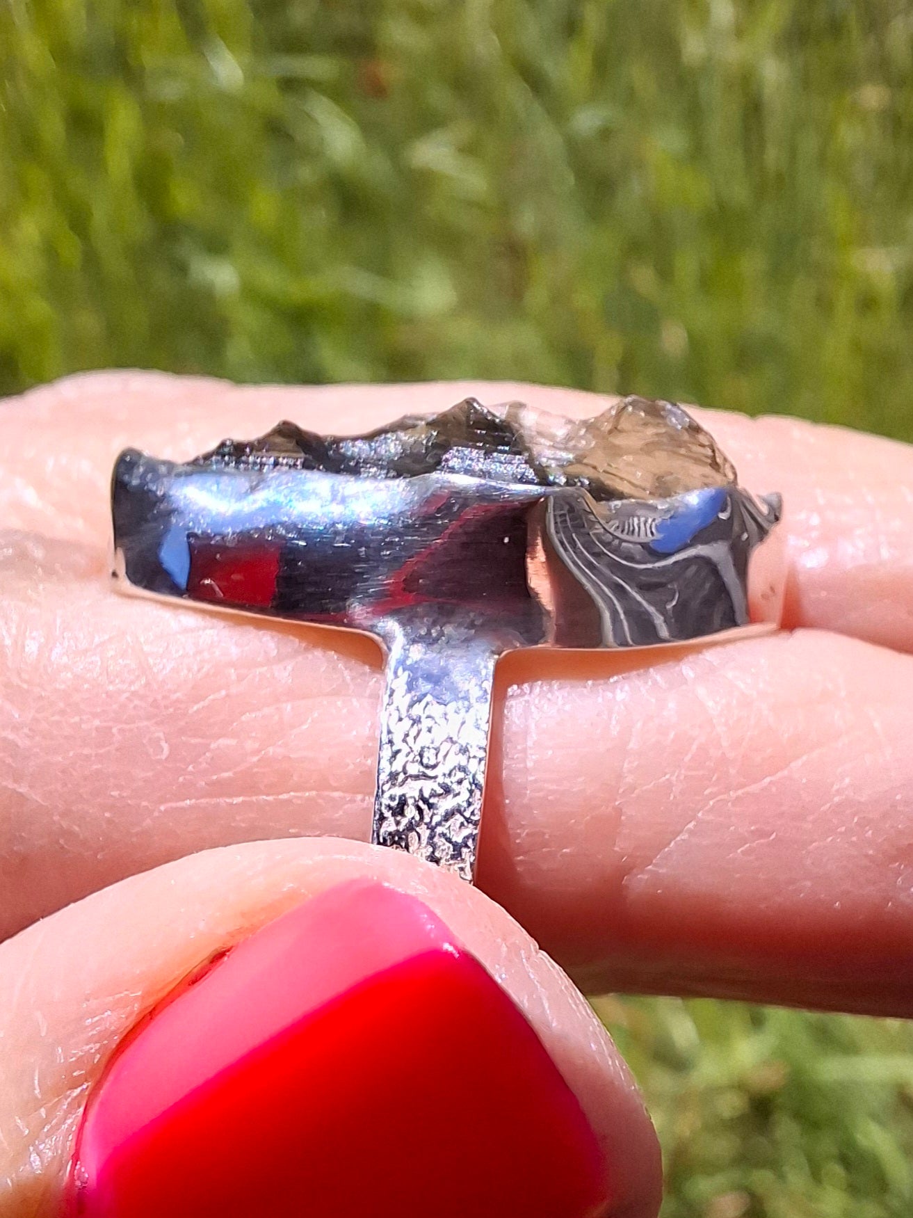 Moldavite Ring, size small U, 925 silver, Tektite (Ref: R321)