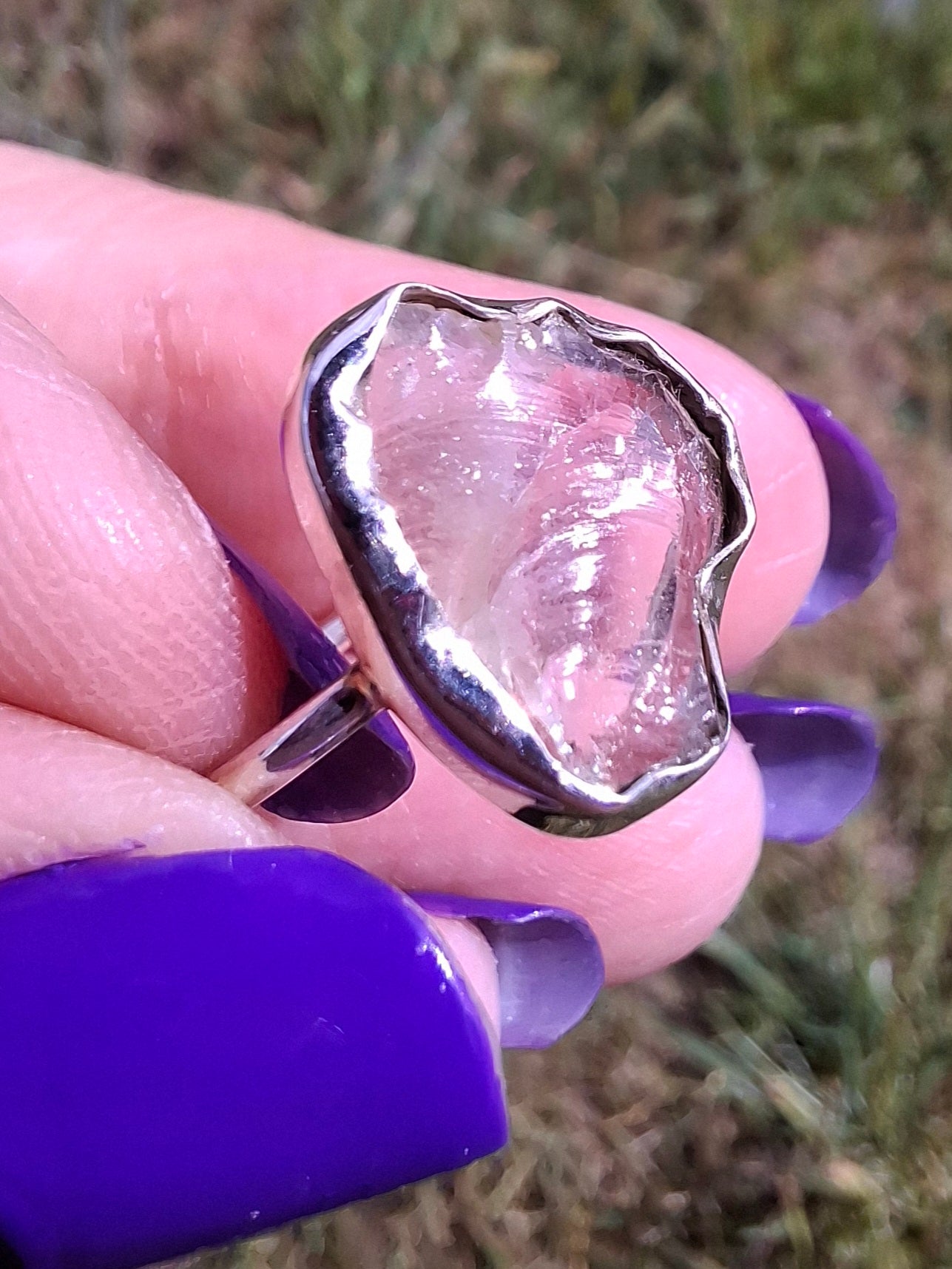 Libyan Desert Glass Ring, size large P, 925 Silver, Tektite (Ref: LR32)