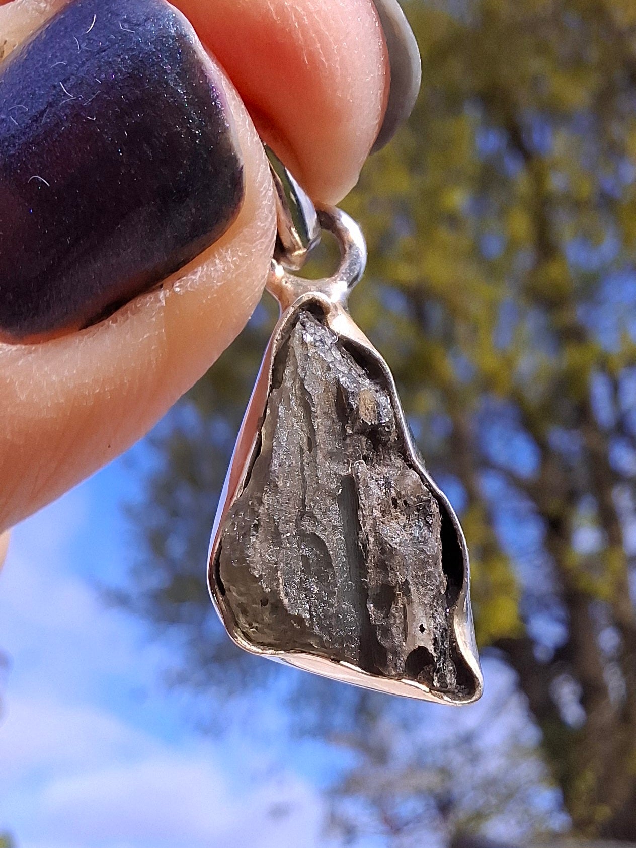 Moldavite Pendant, 925 Silver, Tektite (Ref: P8)