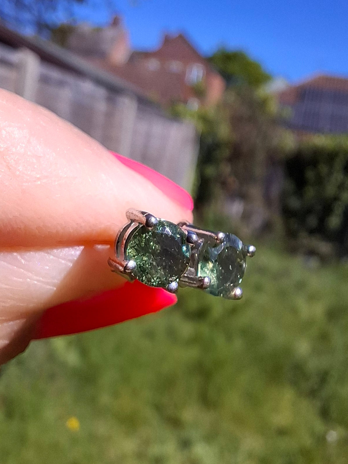 Moldavite (faceted) 5mm STUD EARRINGS, 925 Silver, Tektite (Ref: Pair51)