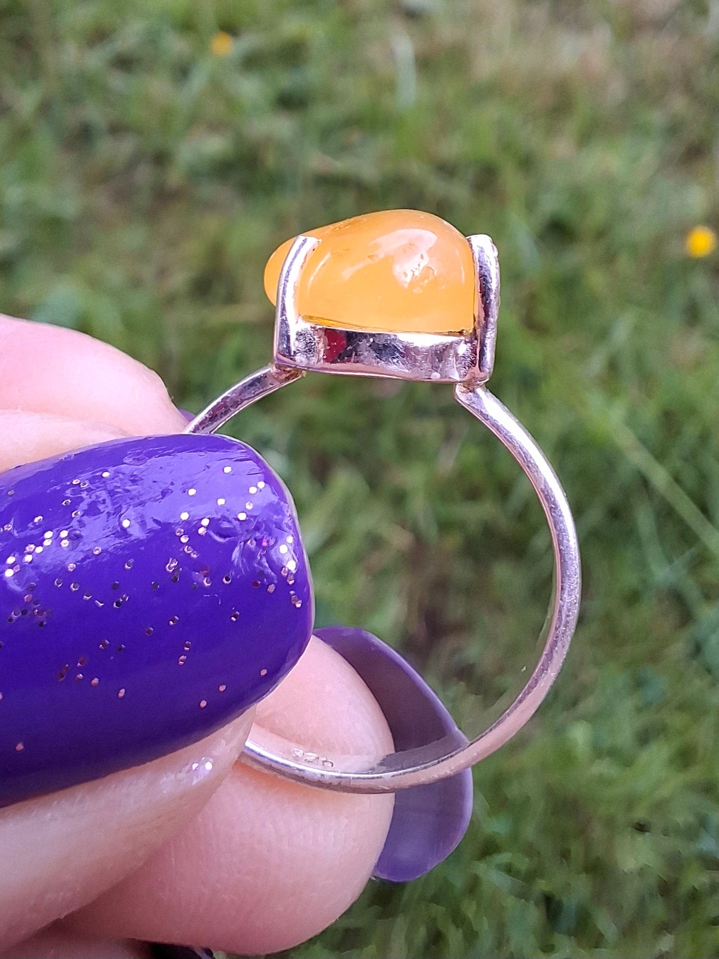 Baltic Amber Ring, size large L, 925 Silver, Fossil (Ref: AR2)