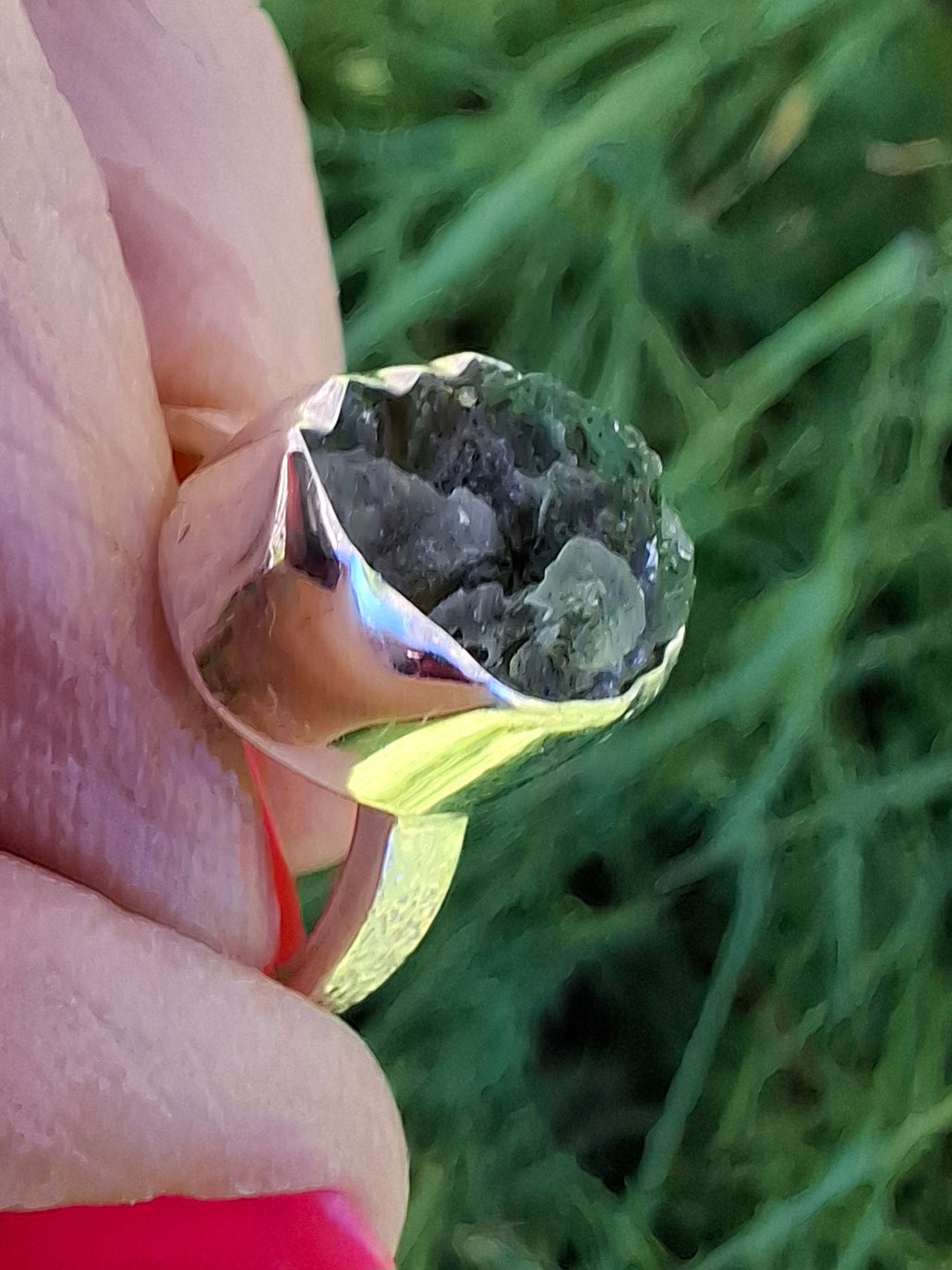Moldavite Ring, size H, 925 Silver, Tektite (Ref: R294)