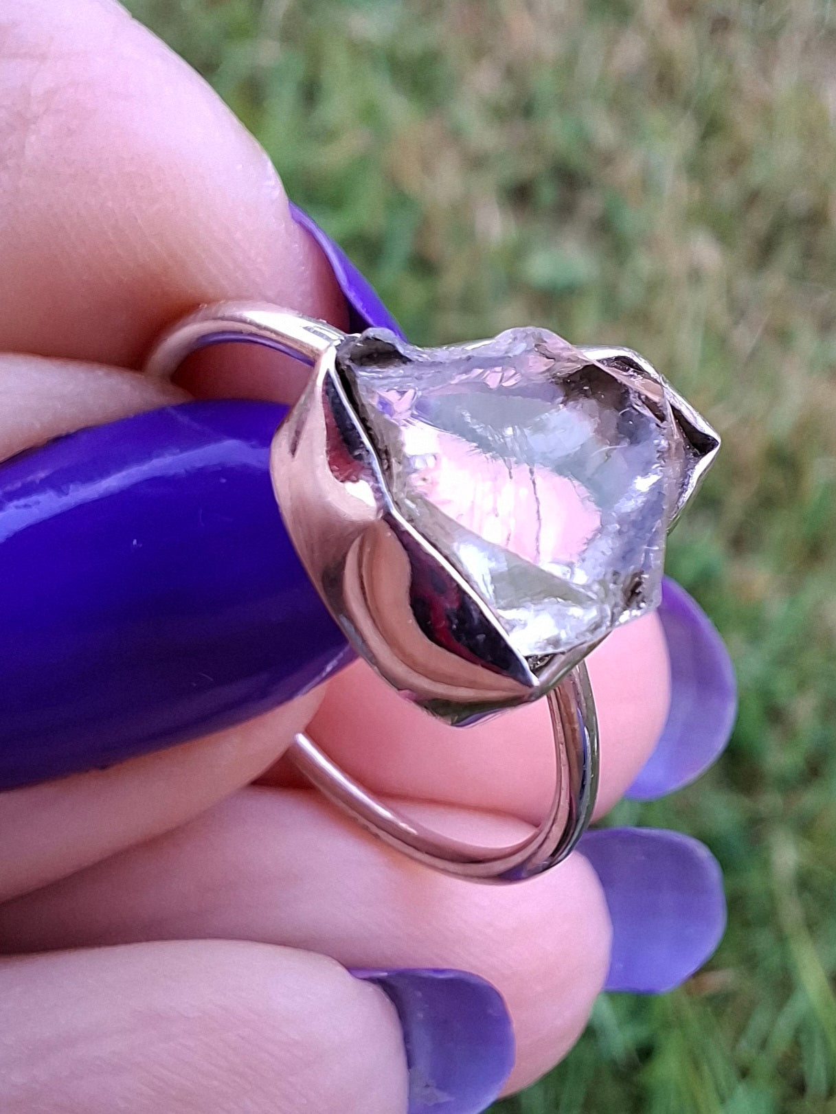 Libyan Desert Glass Ring, size large V, 925 Silver, Tektite (Ref: LR56)