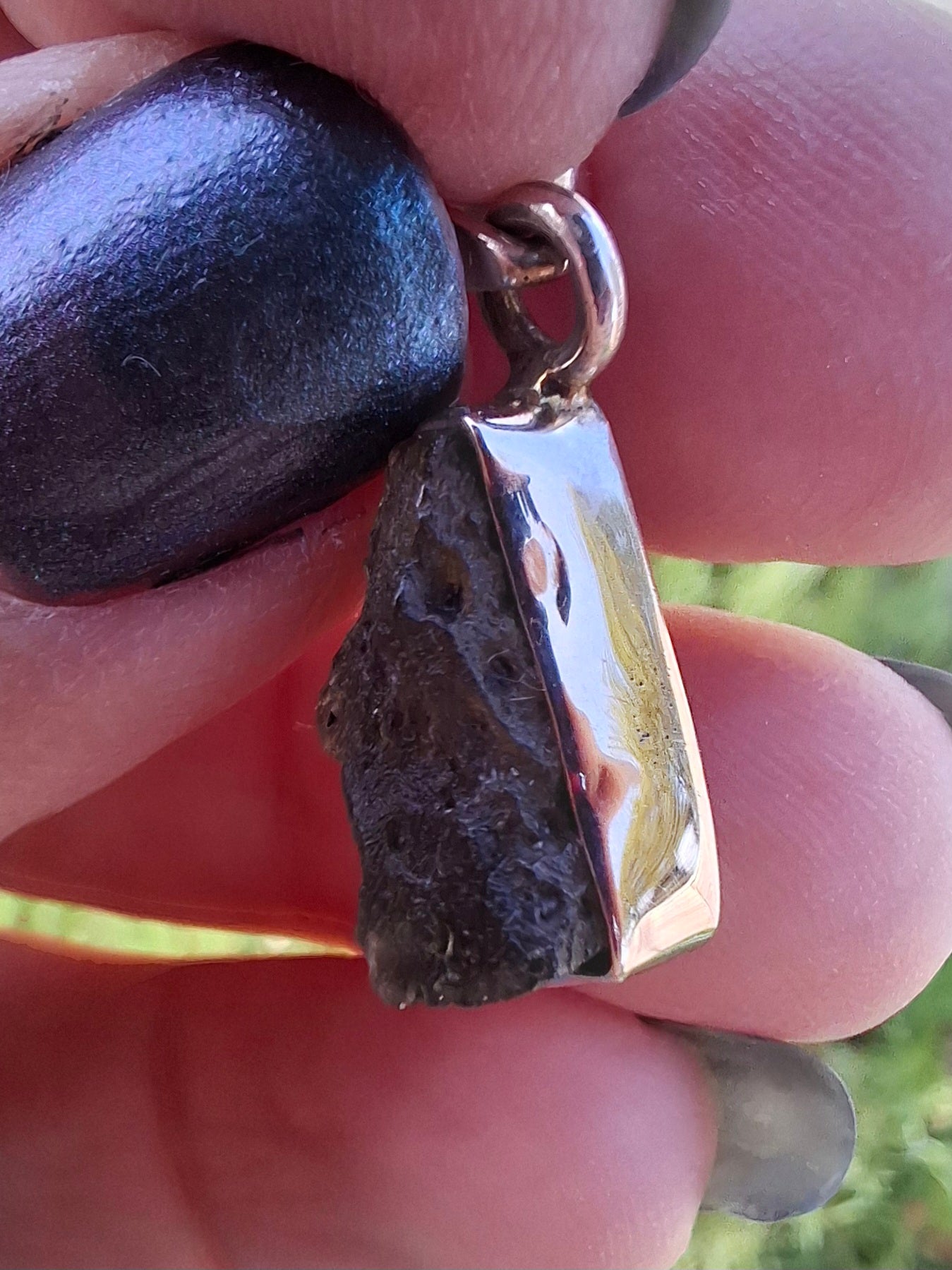 Moldavite Pendant, 925 Silver, Tektite (Ref: P7)
