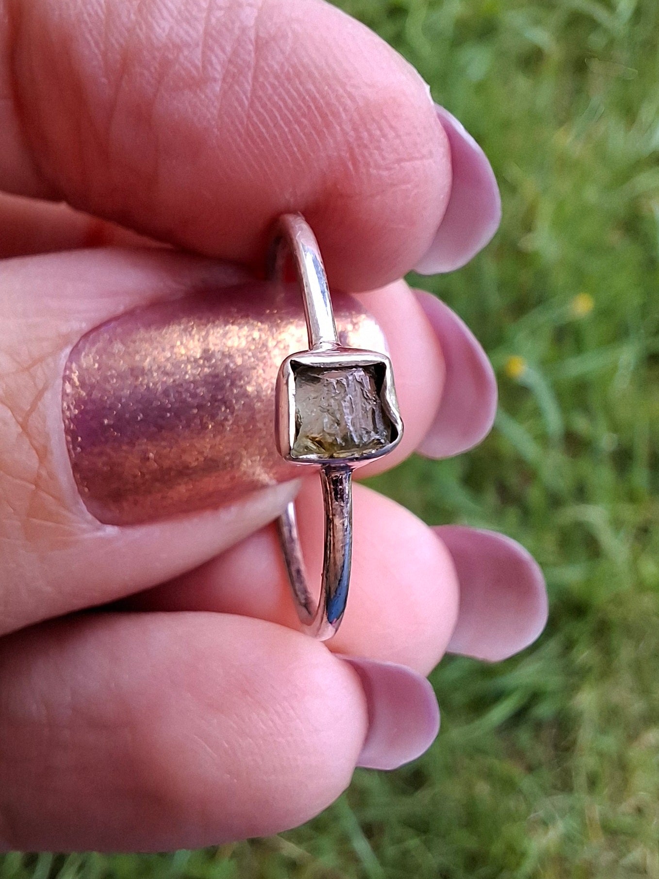 Moldavite Ring, size large R/small S, 925 Silver, Tektite (Ref: R65)
