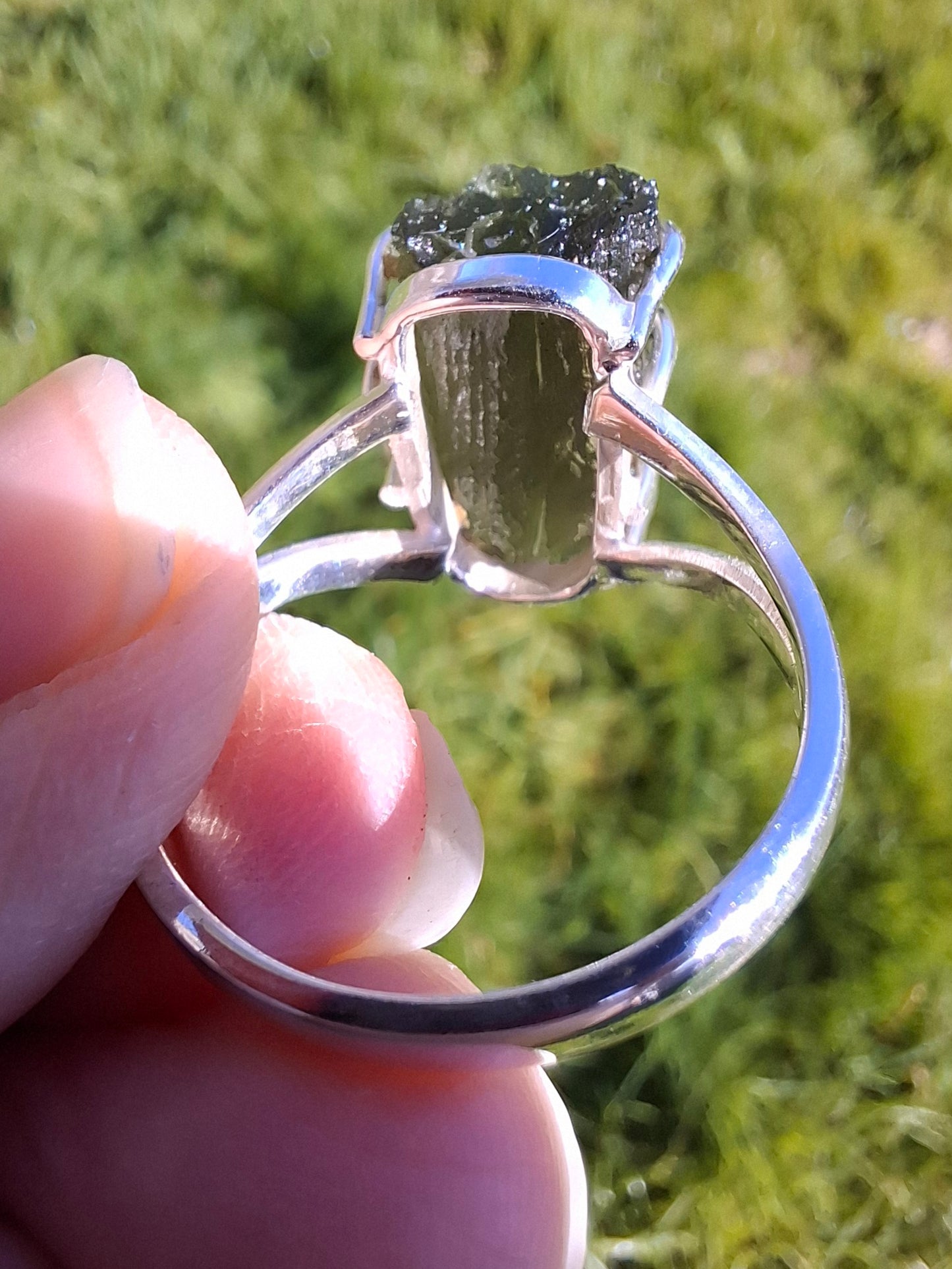 Moldavite Ring, size W, 925 Silver, Tektite (Ref: R15)