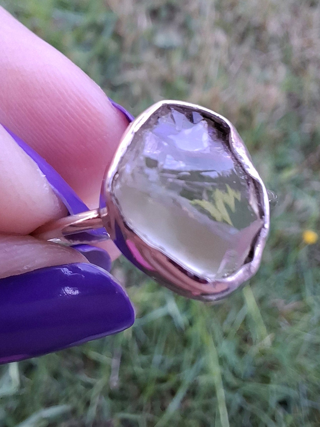 Libyan Desert Glass Ring, size large R/small S, 925 Silver, Tektite (Ref: LR42)