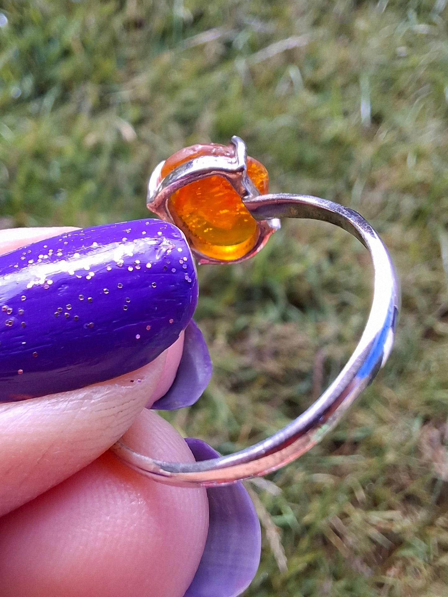 Baltic Amber Ring, size large X, 925 Silver, Fossil (Ref: AR35)