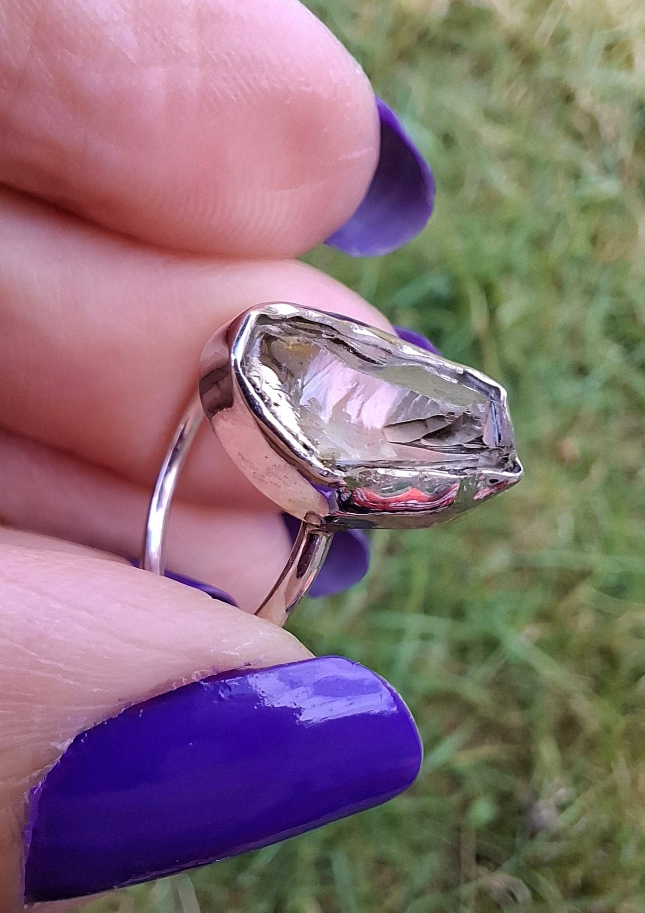 Libyan Desert Glass Ring, size K, 925 Silver, Tektite 🌈 (Ref: LR12)