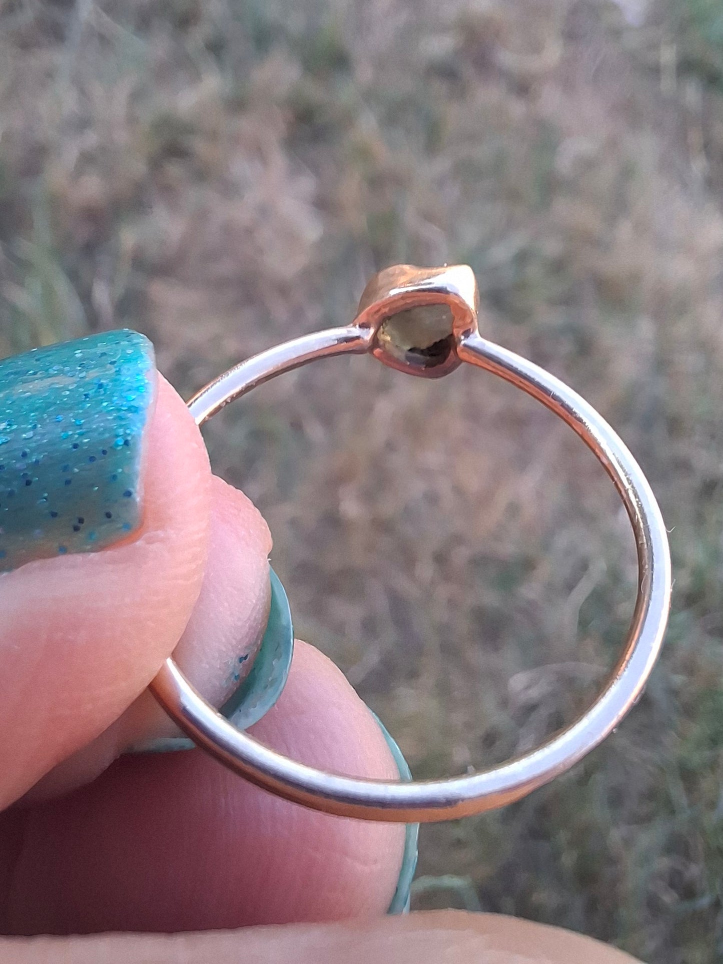 Moldavite Ring, 14K GOLD Plated, size U, Tektite (Ref: R348)