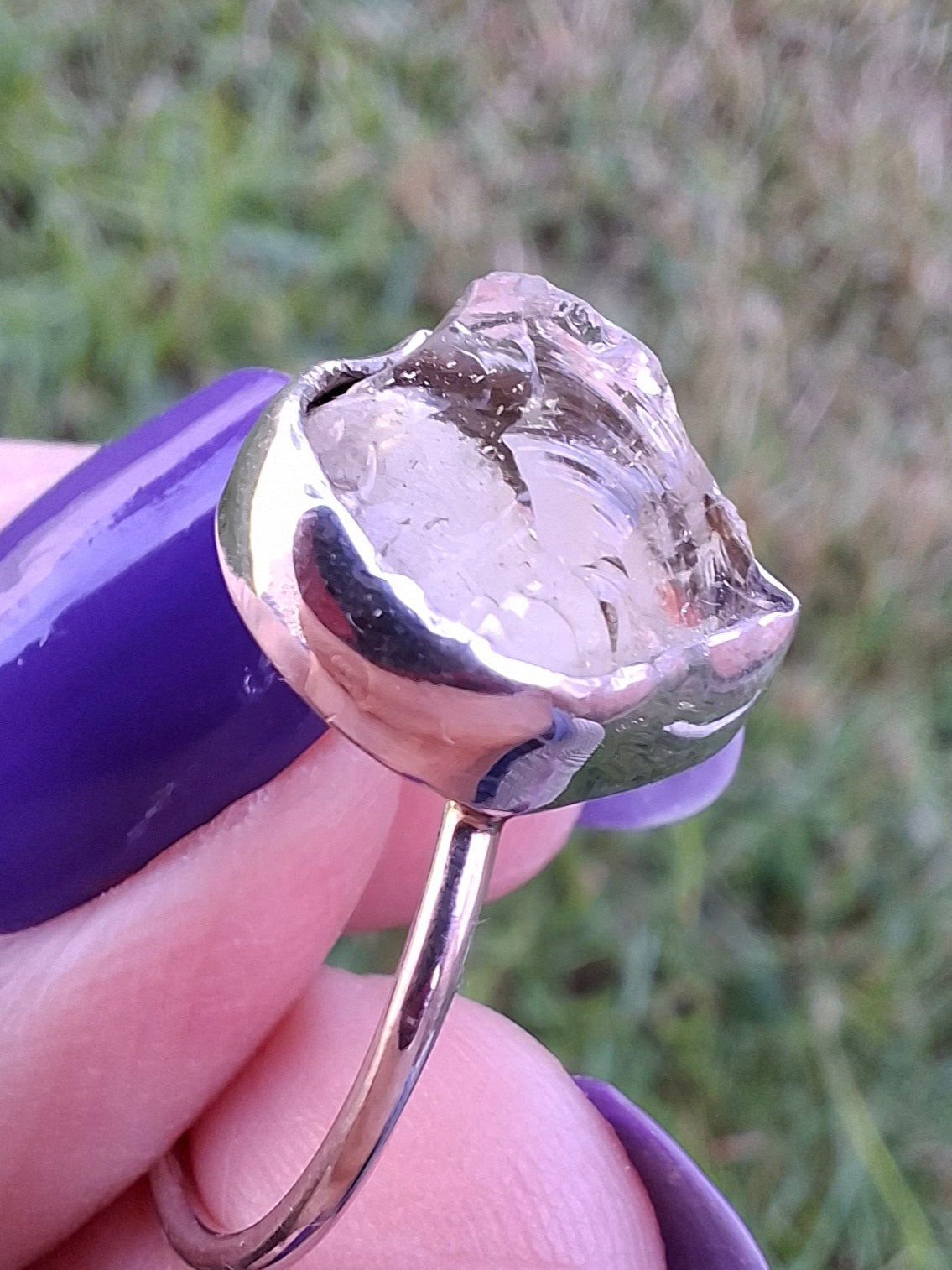 Libyan Desert Glass Ring, size large S/small T, 925 Silver, Tektite (Ref: LR47)