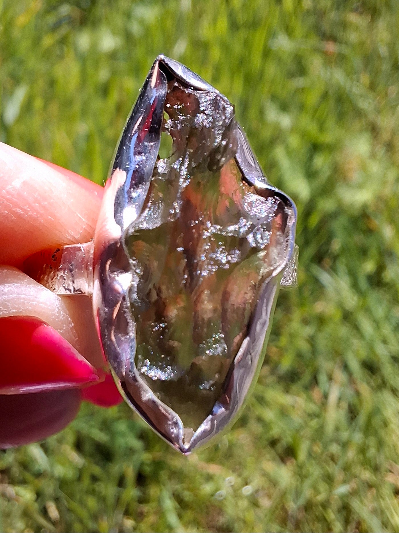 Moldavite Ring, size small U, 925 silver, Tektite (Ref: R321)