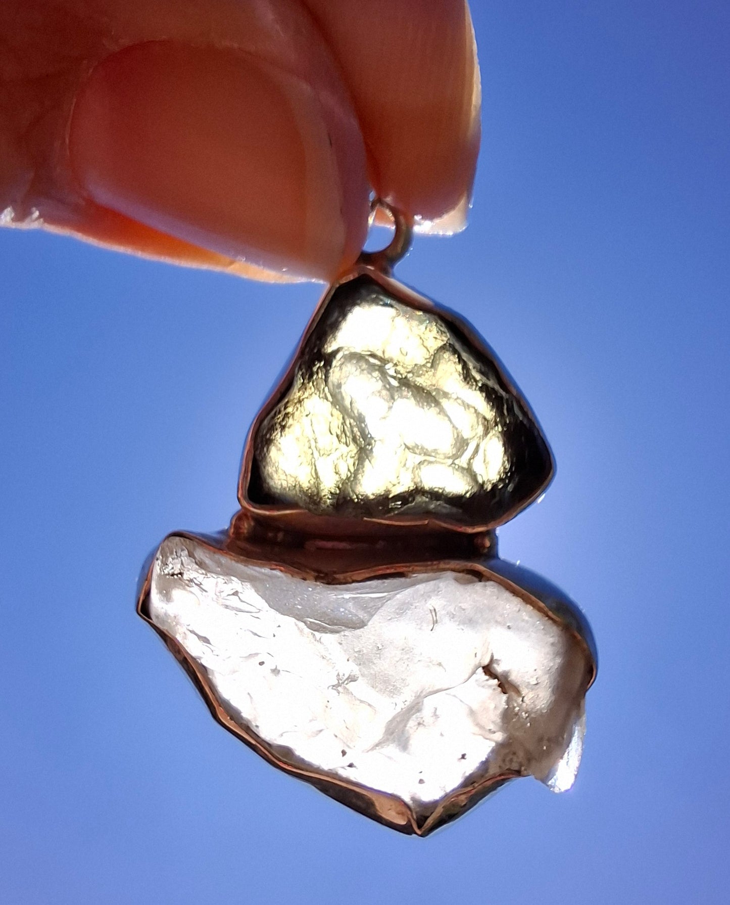 Moldavite & Libyan Desert Glass Pendant, 925 Silver, Tektite (Ref: MLP18)