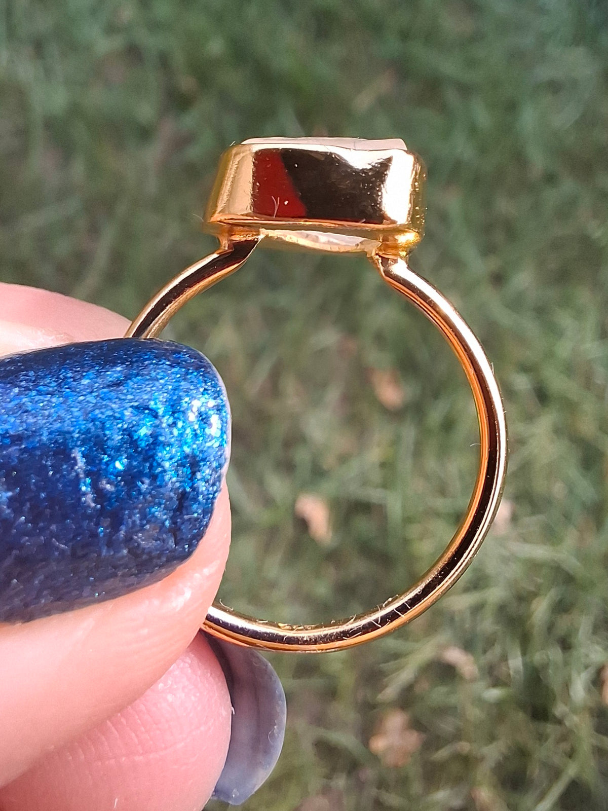 Libyan Desert Glass Ring, 14K GOLD Plated, size large O, Tektite (Ref: LR71)