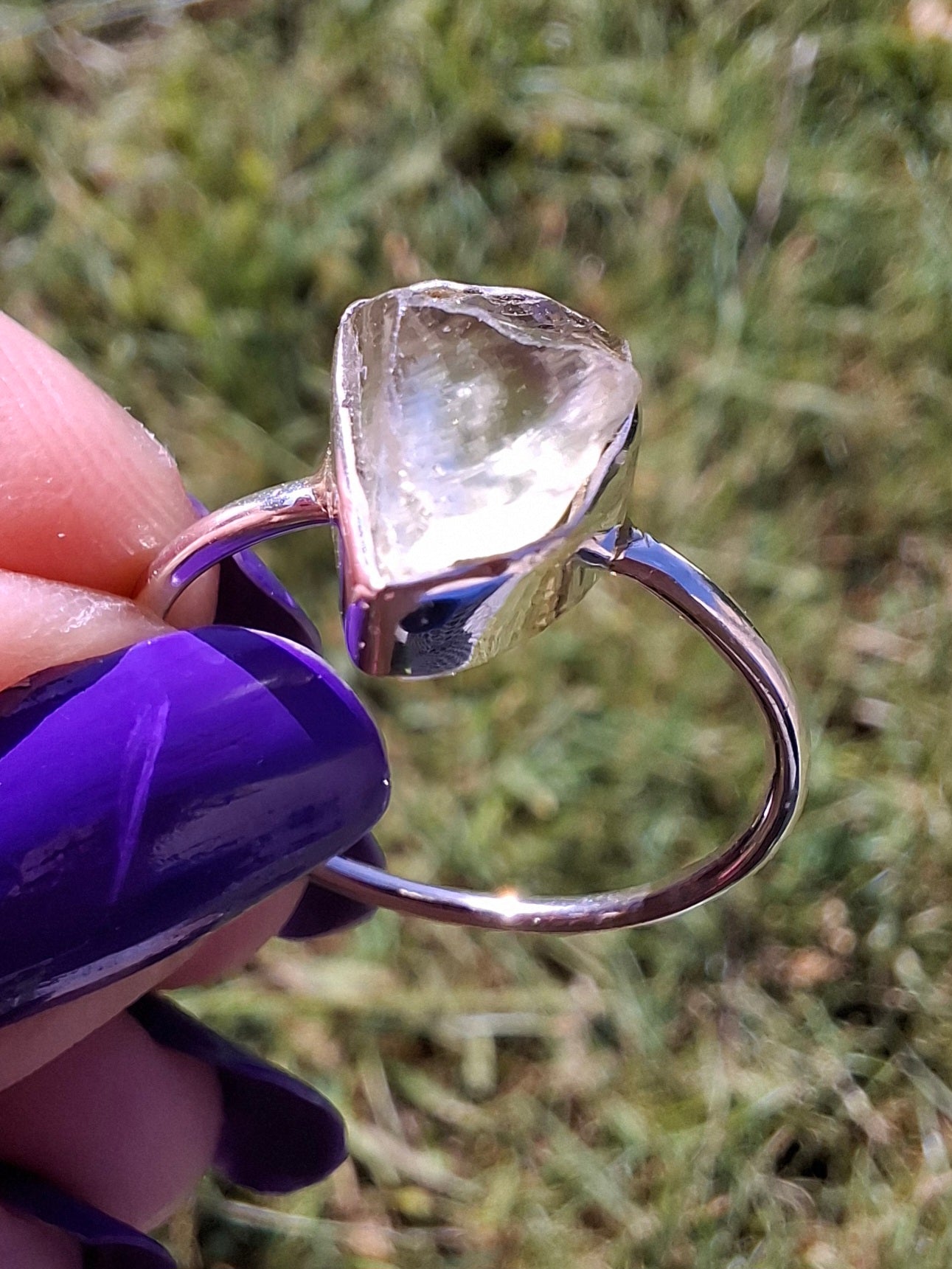 Libyan Desert Glass Ring, size large T, 925 Silver, Tektite (Ref: LR48)