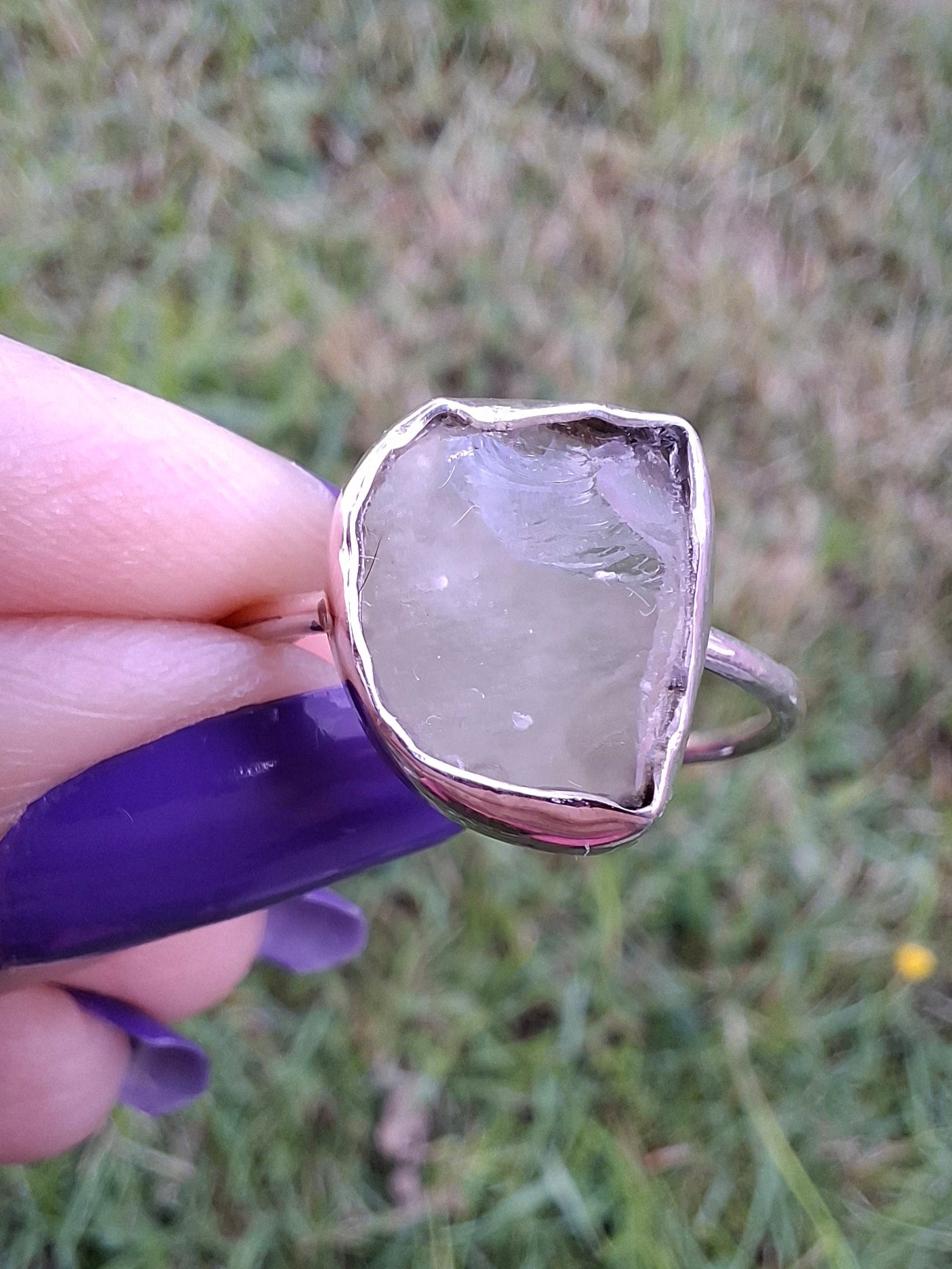 Libyan Desert Glass Ring, size large U, 925 Silver, Tektite (Ref: LR53)