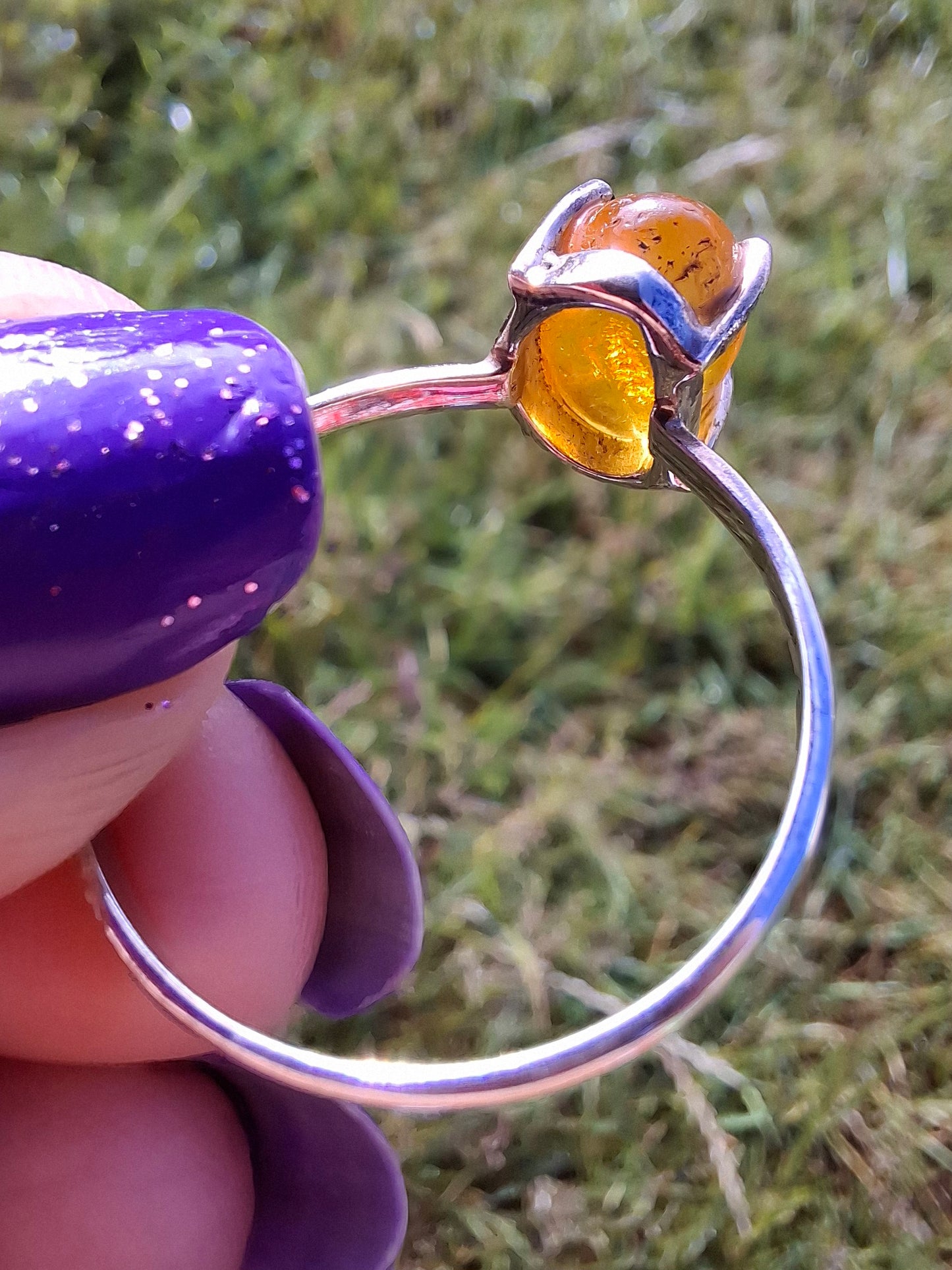 Baltic Amber Ring, size large Y, 925 Silver, Fossil (Ref: AR38)