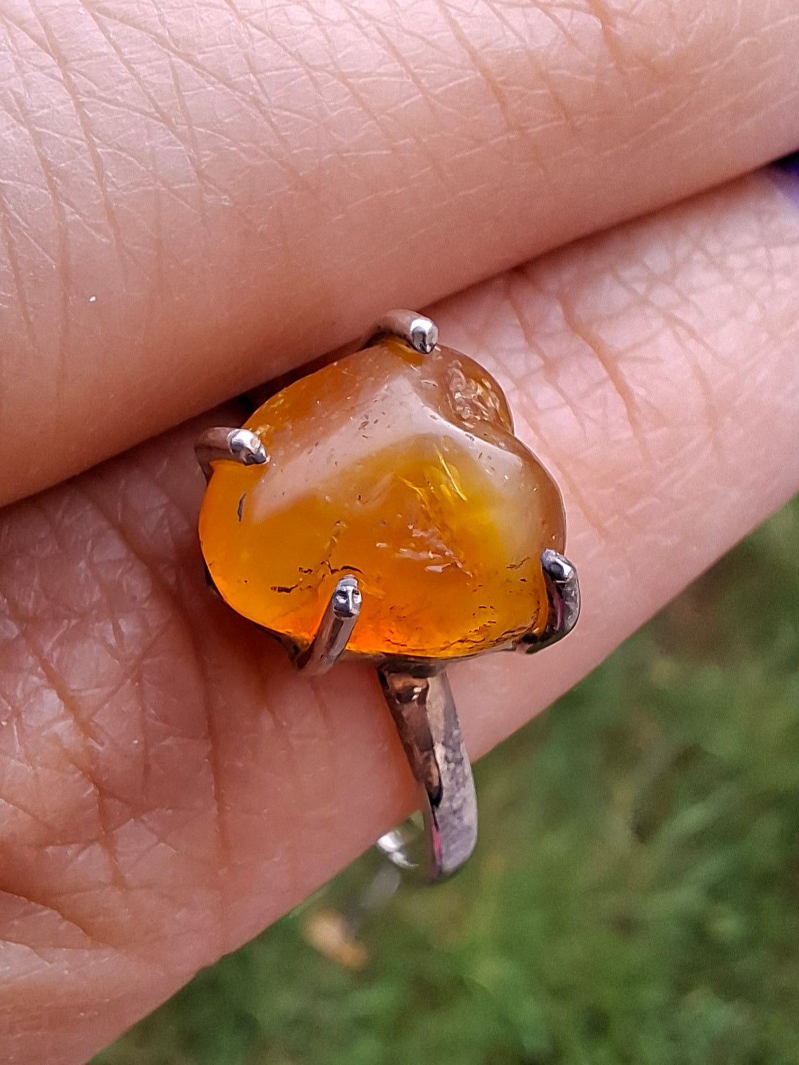Baltic Amber Ring, size large Y, 925 Silver, Fossil (Ref: AR39)
