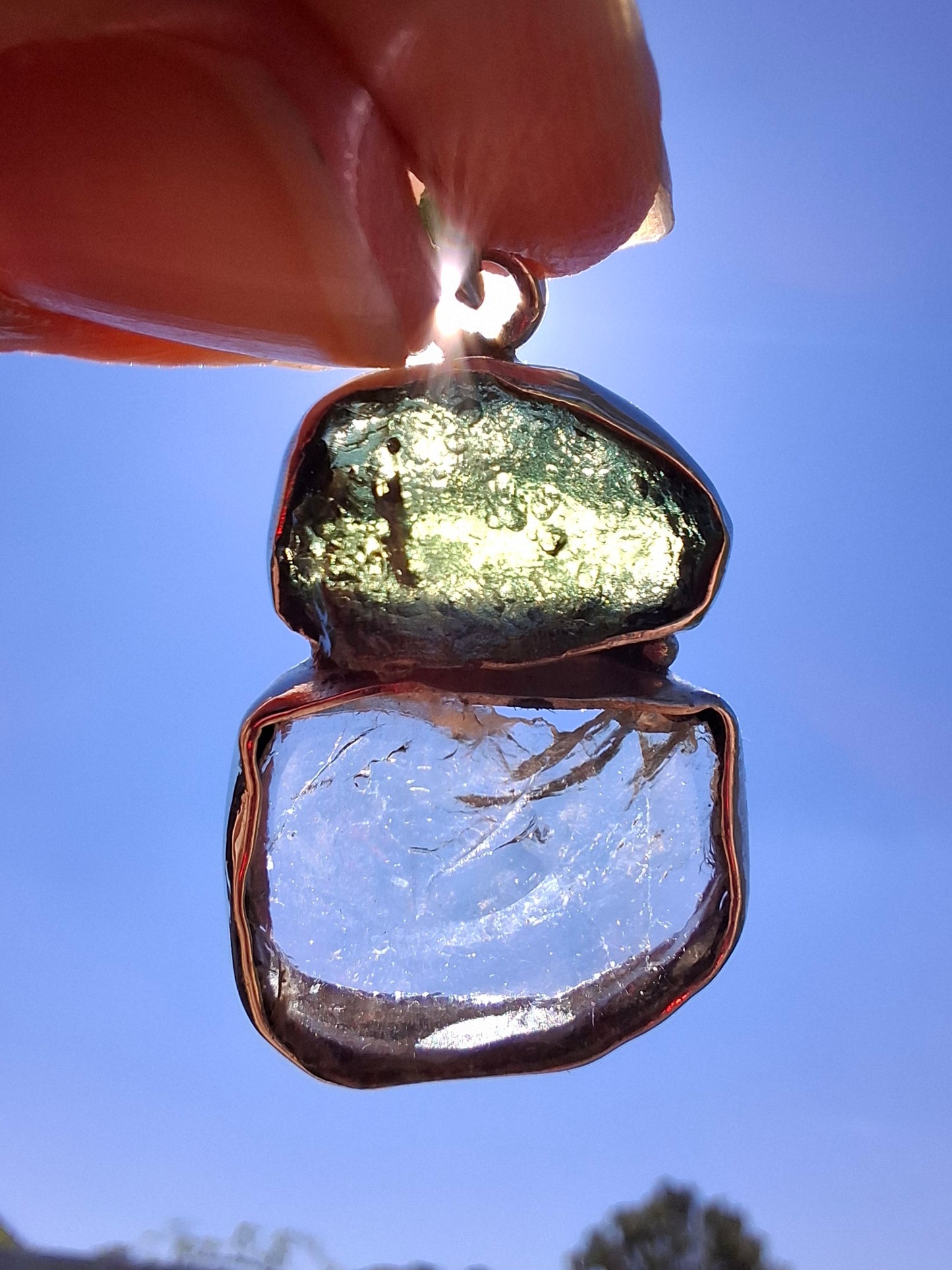 Moldavite & Libyan Desert Glass Pendant, 925 Silver, Tektite (Ref: MLP14)