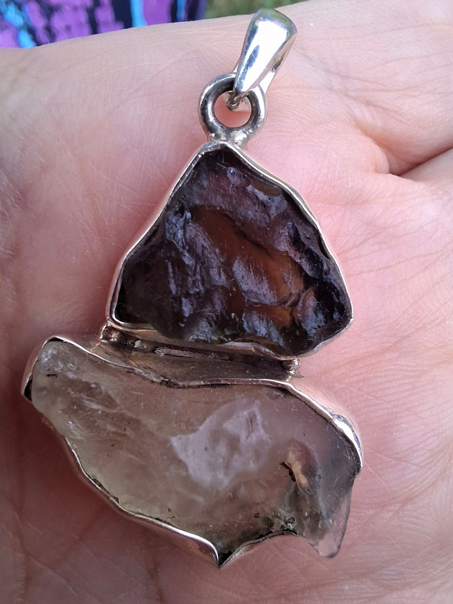 Moldavite & Libyan Desert Glass Pendant, 925 Silver, Tektite (Ref: MLP18)