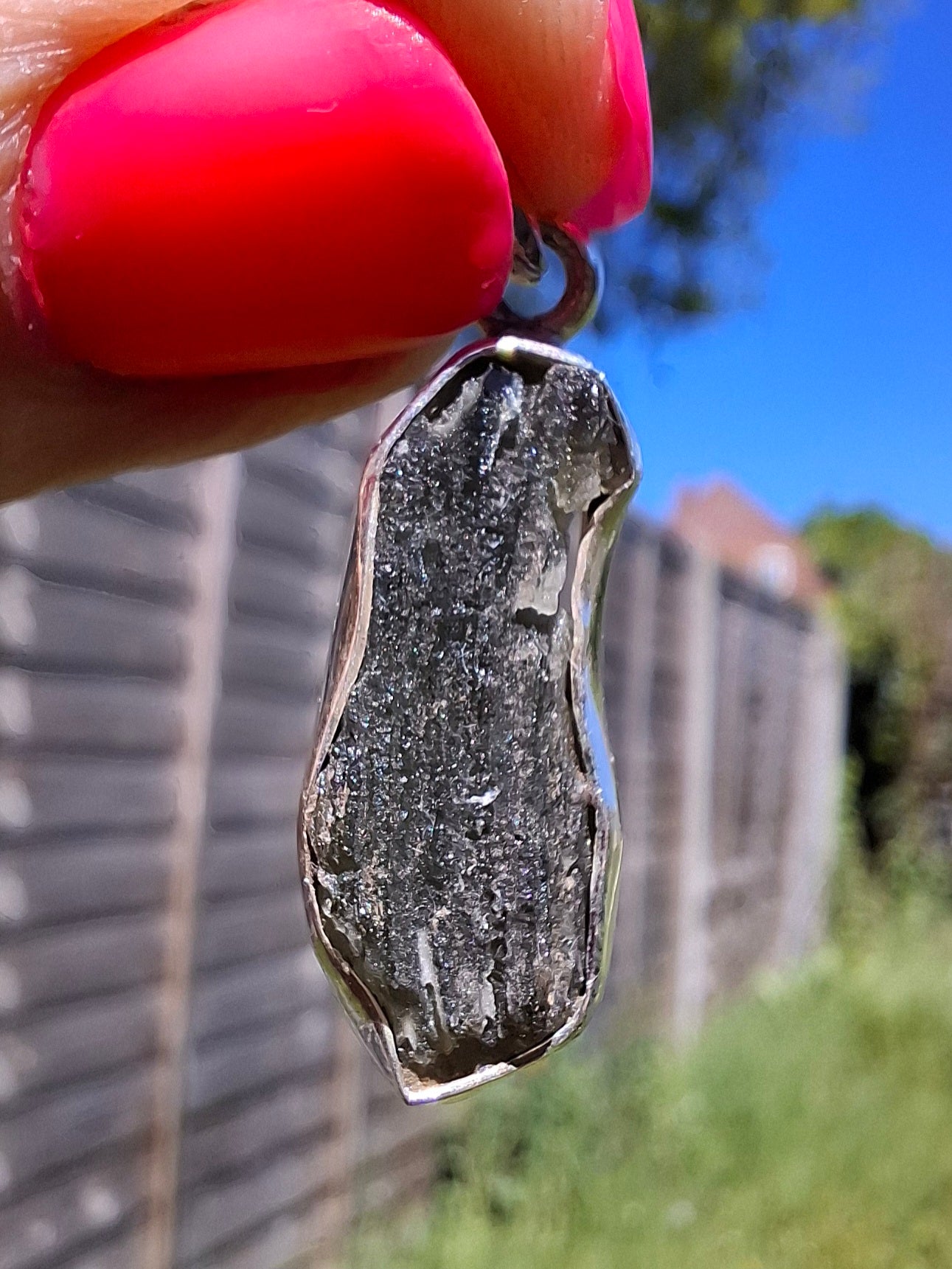 Moldavite Pendant, 925 Silver, Tektite (Ref: P445)