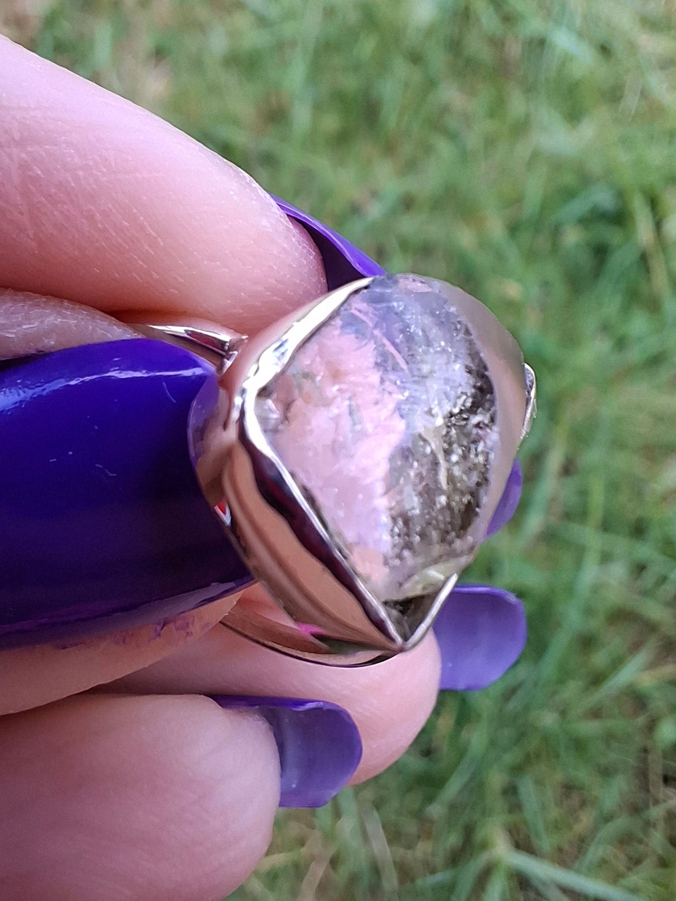 Libyan Desert Glass Ring, size small L, 925 Silver, Tektite (Ref: LR14)