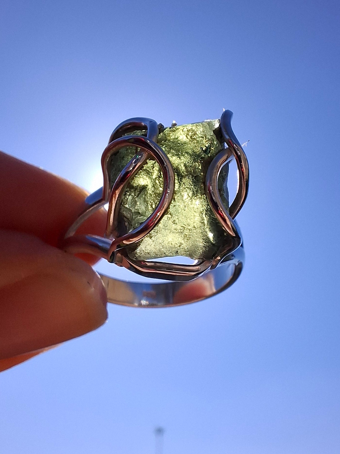 Moldavite Ring, size Q, 925 Silver, Tektite (Ref: R11)