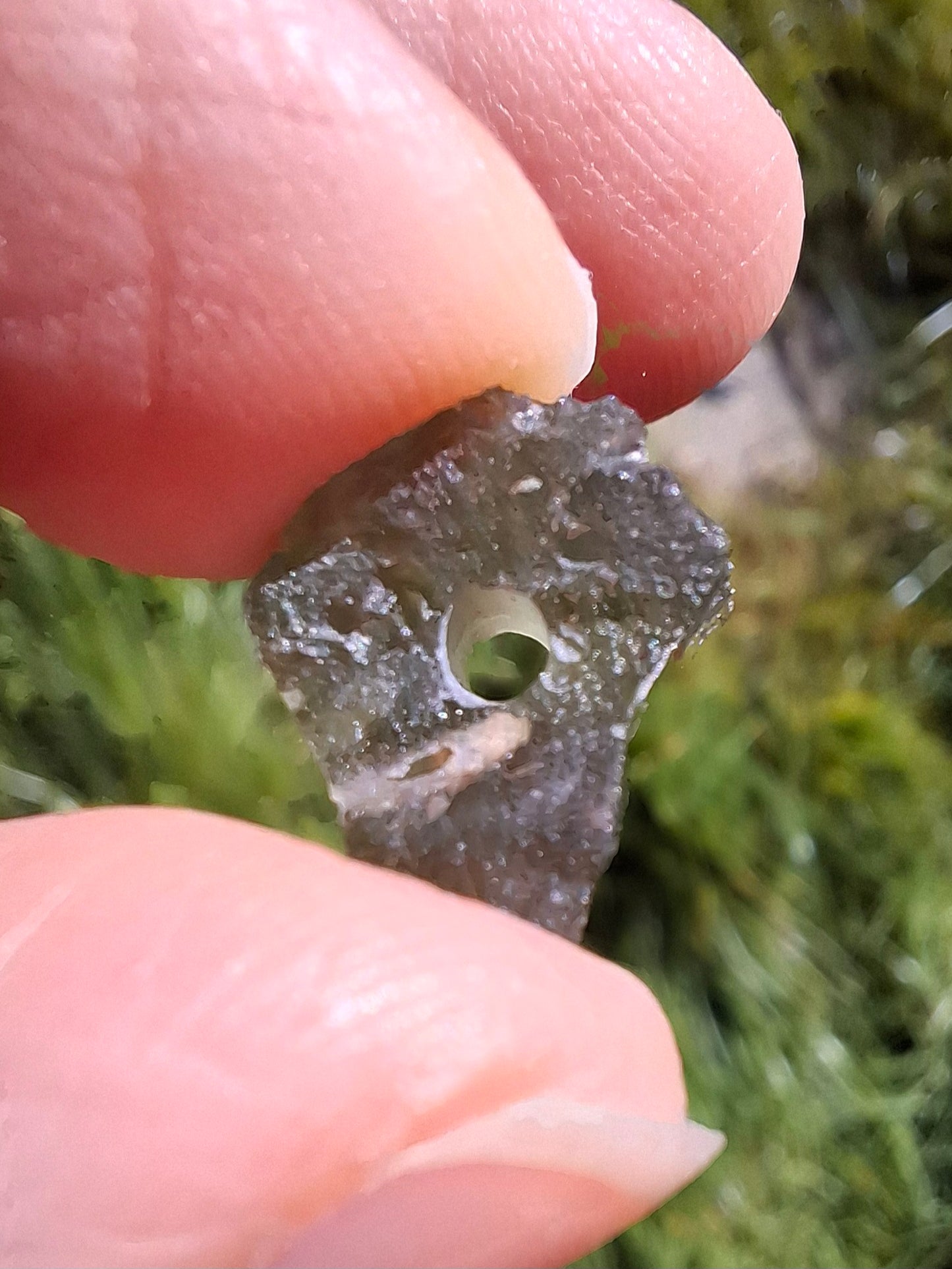 DRILLED Moldavite Piece, 1g, Tektite (Ref: D12)