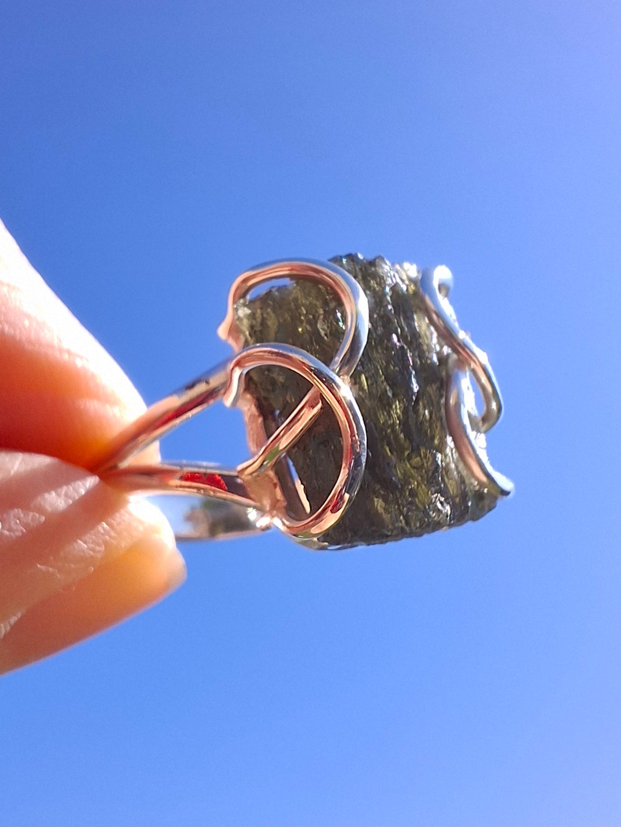 Moldavite Ring, size U, 925 Silver, Tektite (Ref: R14)