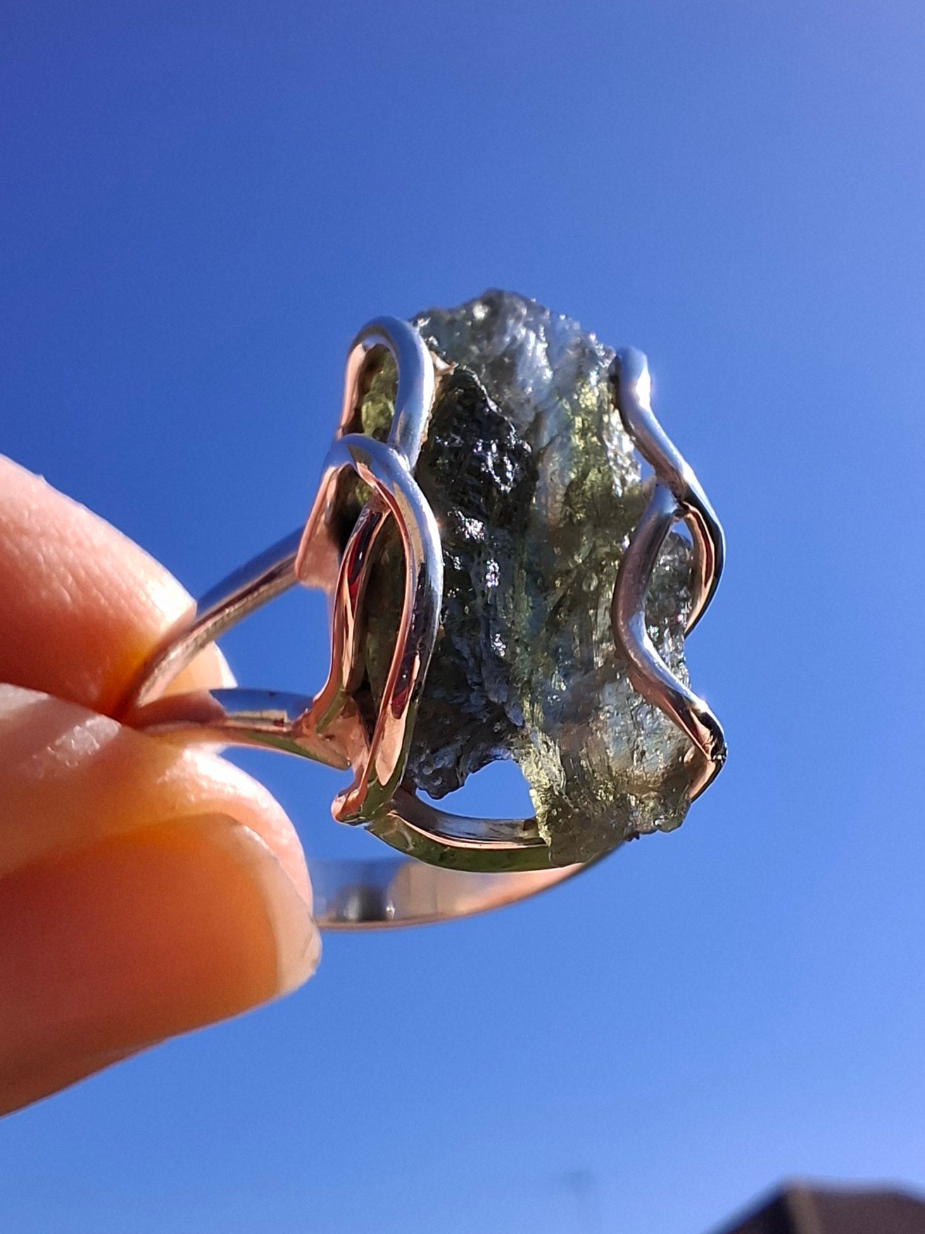 Moldavite Ring, size U, 925 Silver (Ref: R13)