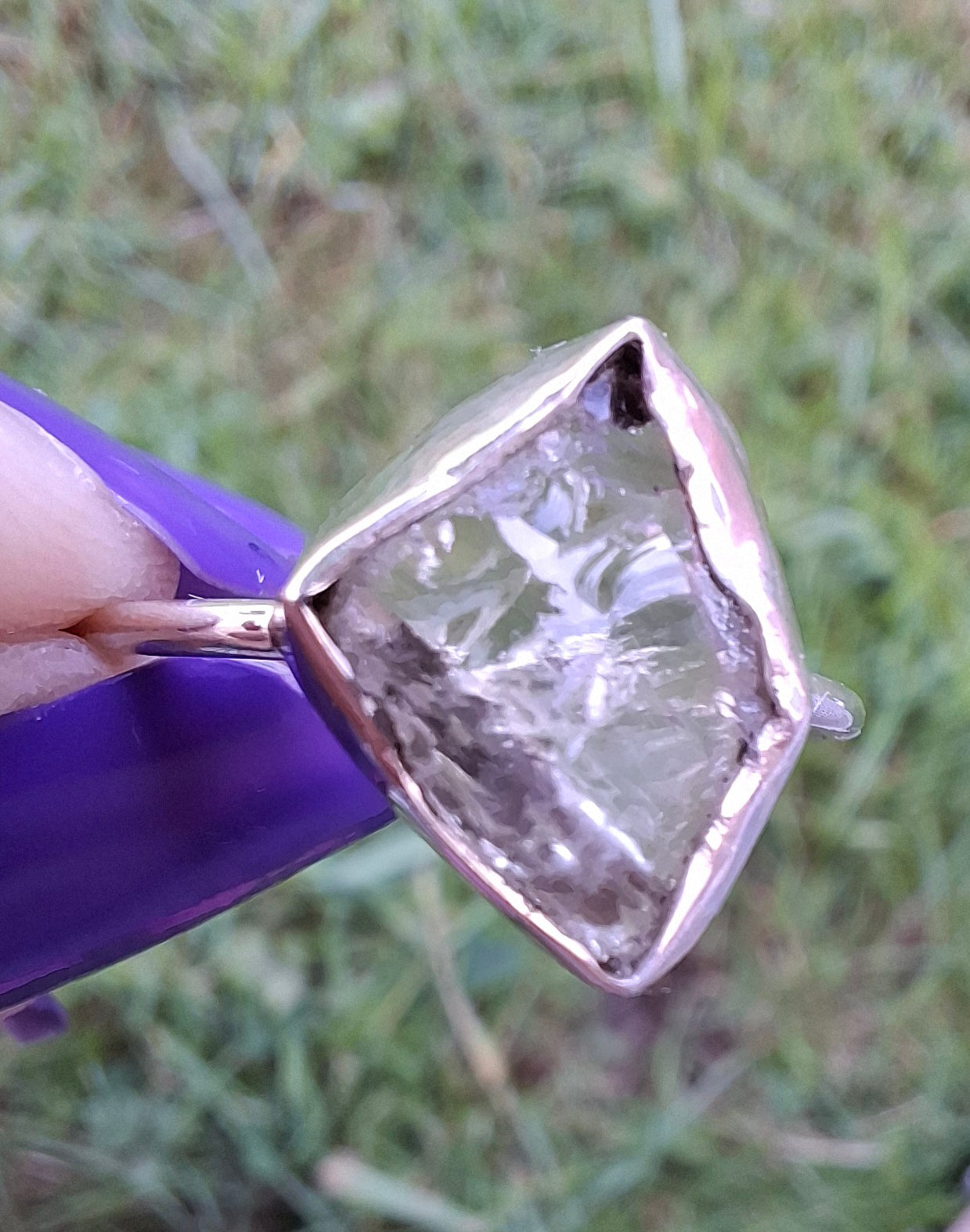 Libyan Desert Glass Ring, size T, 925 silver, Tektite (Ref: LR49)