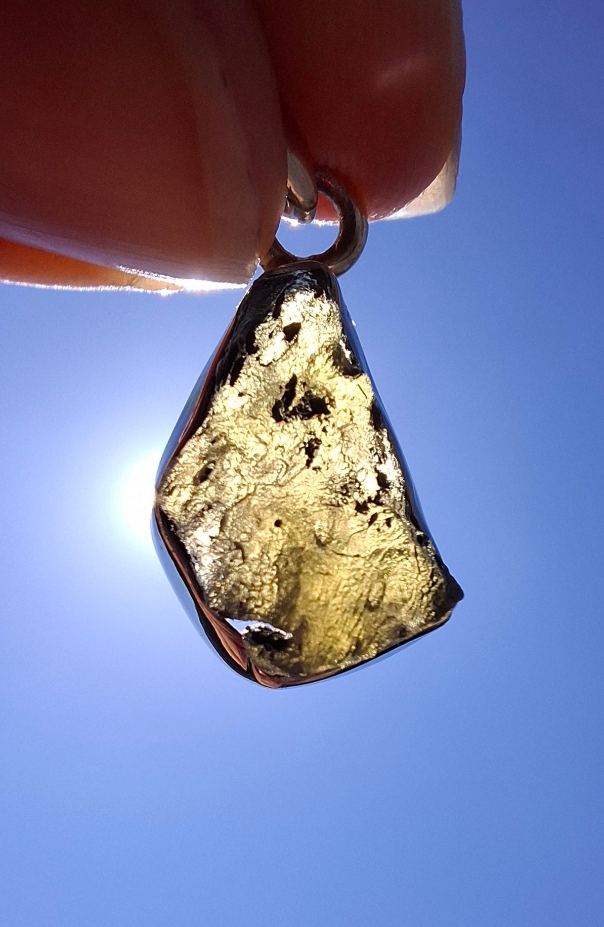 Moldavite Pendant, 925 Silver, Tektite (Ref: P7)