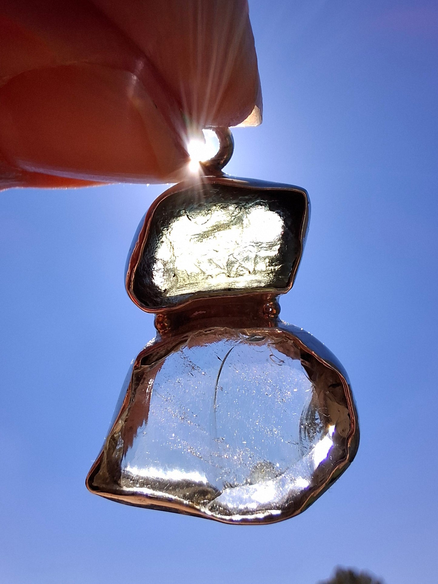 Moldavite & Libyan Desert Glass Pendant, 925 Silver, Tektite (Ref: MLP19)